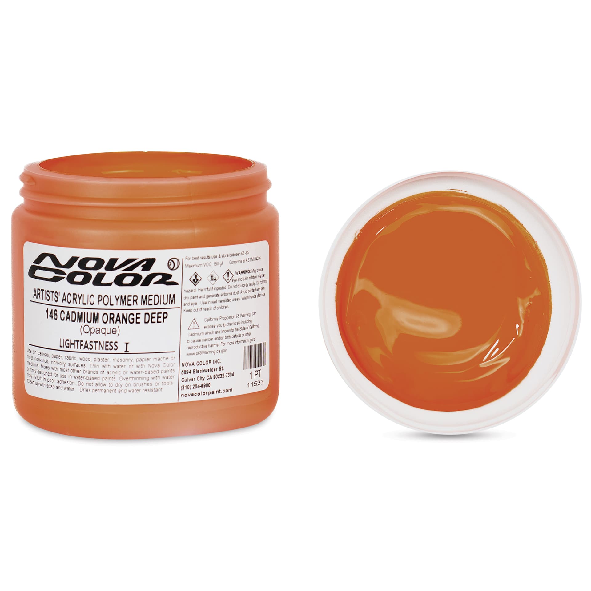 Nova Color Artists’ Acrylic Polymer Paint - Cadmium Orange Deep, 473 ml Jar
