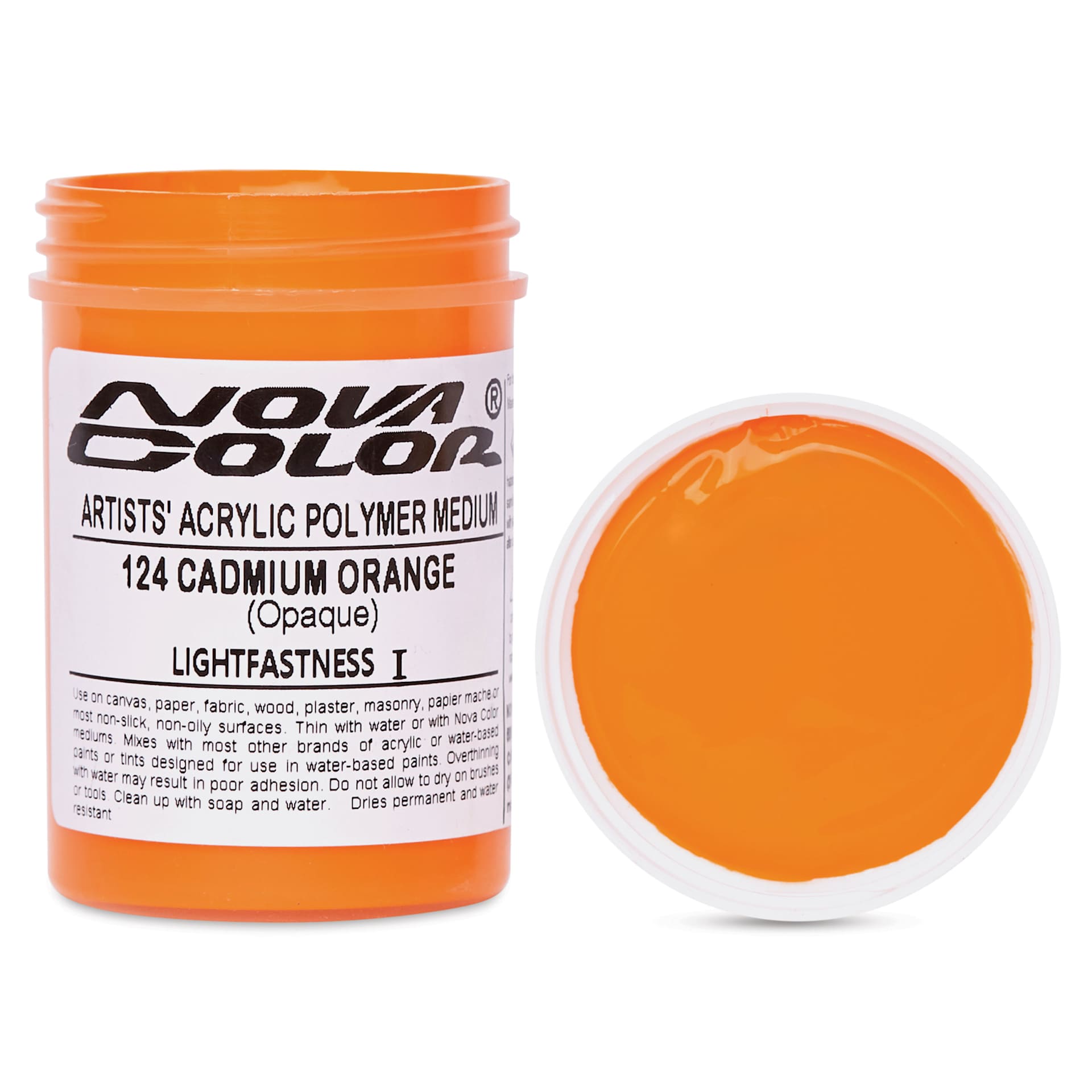 Nova Color Artists’ Acrylic Polymer Paint - Cadmium Orange, 118 ml Jar