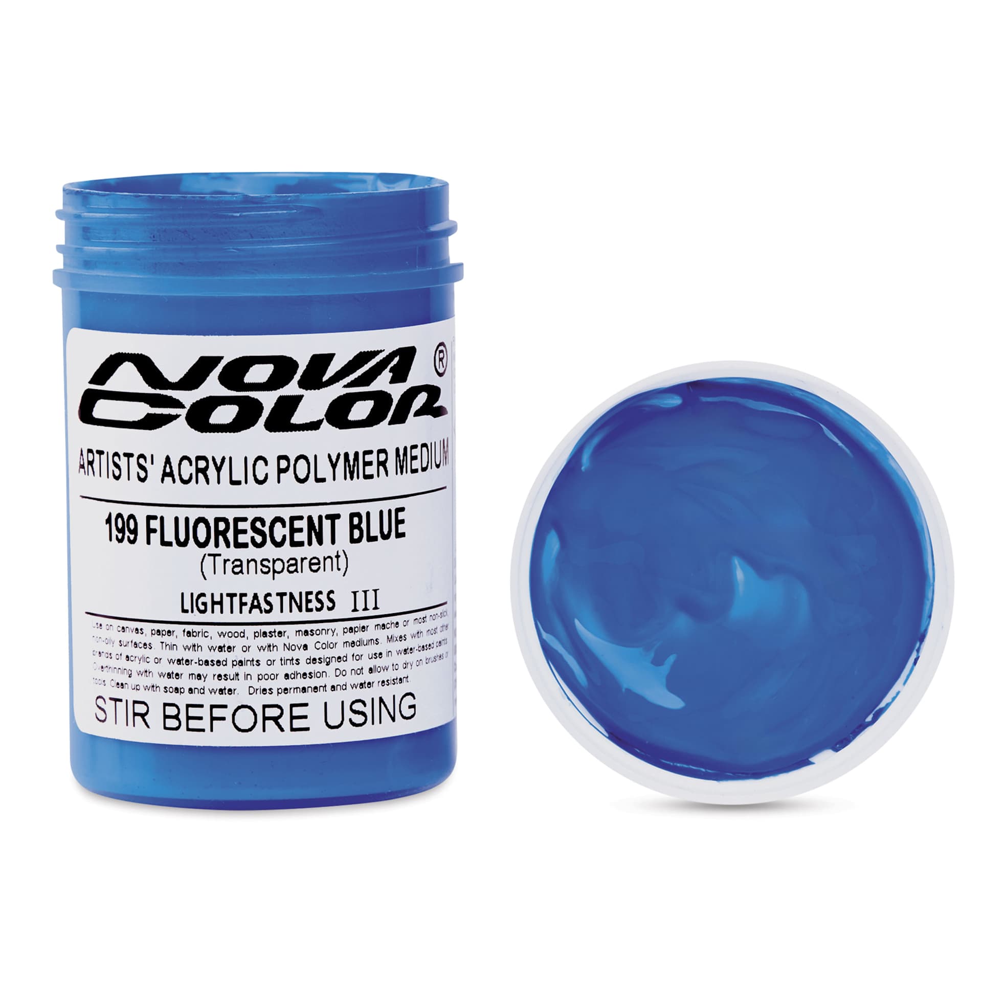 Nova Color Artists’ Acrylic Polymer Paint - Fluorescent Blue, 118 ml Jar