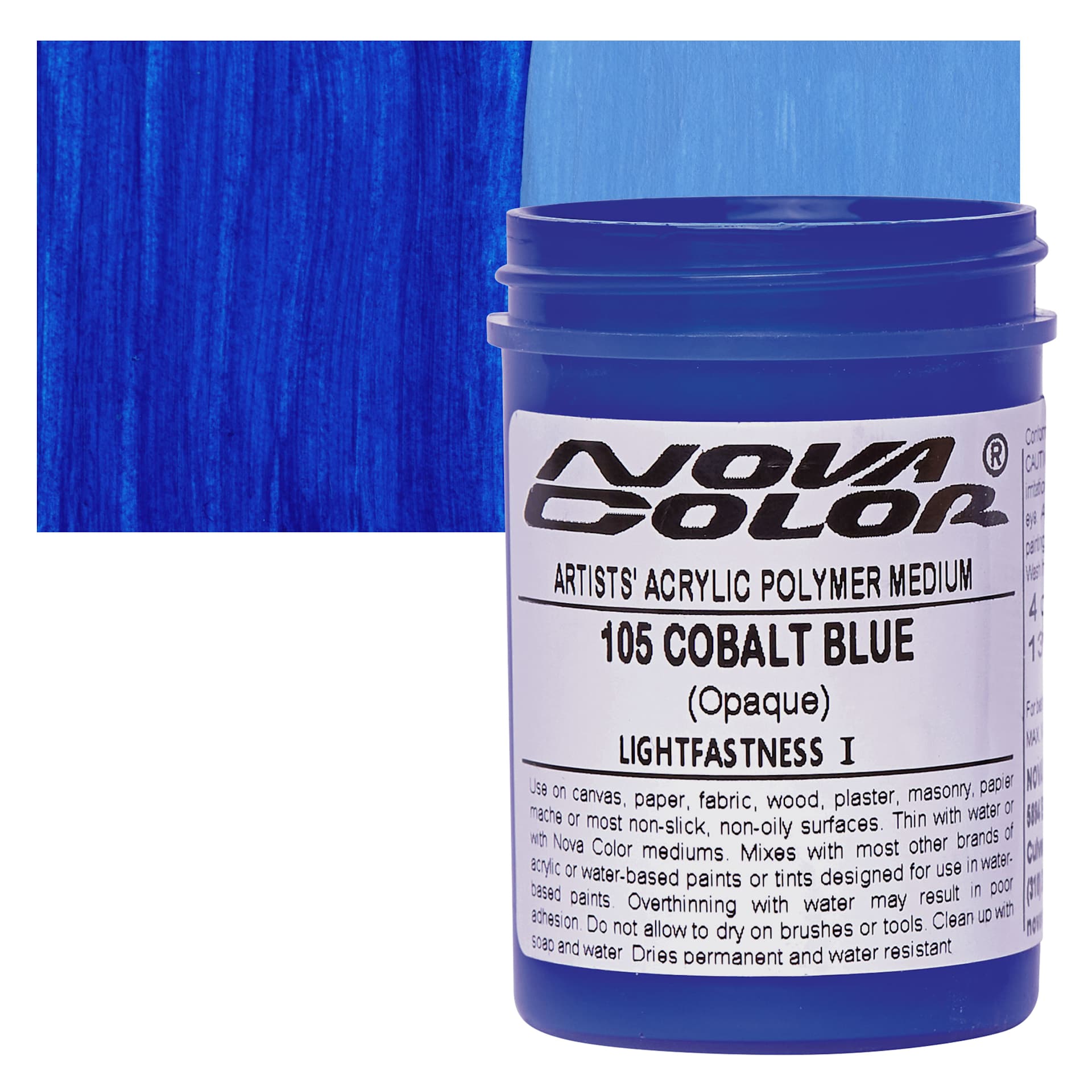 Nova Color Artists’ Acrylic Polymer Paint - Cobalt Blue, 118 ml Jar and swatch
