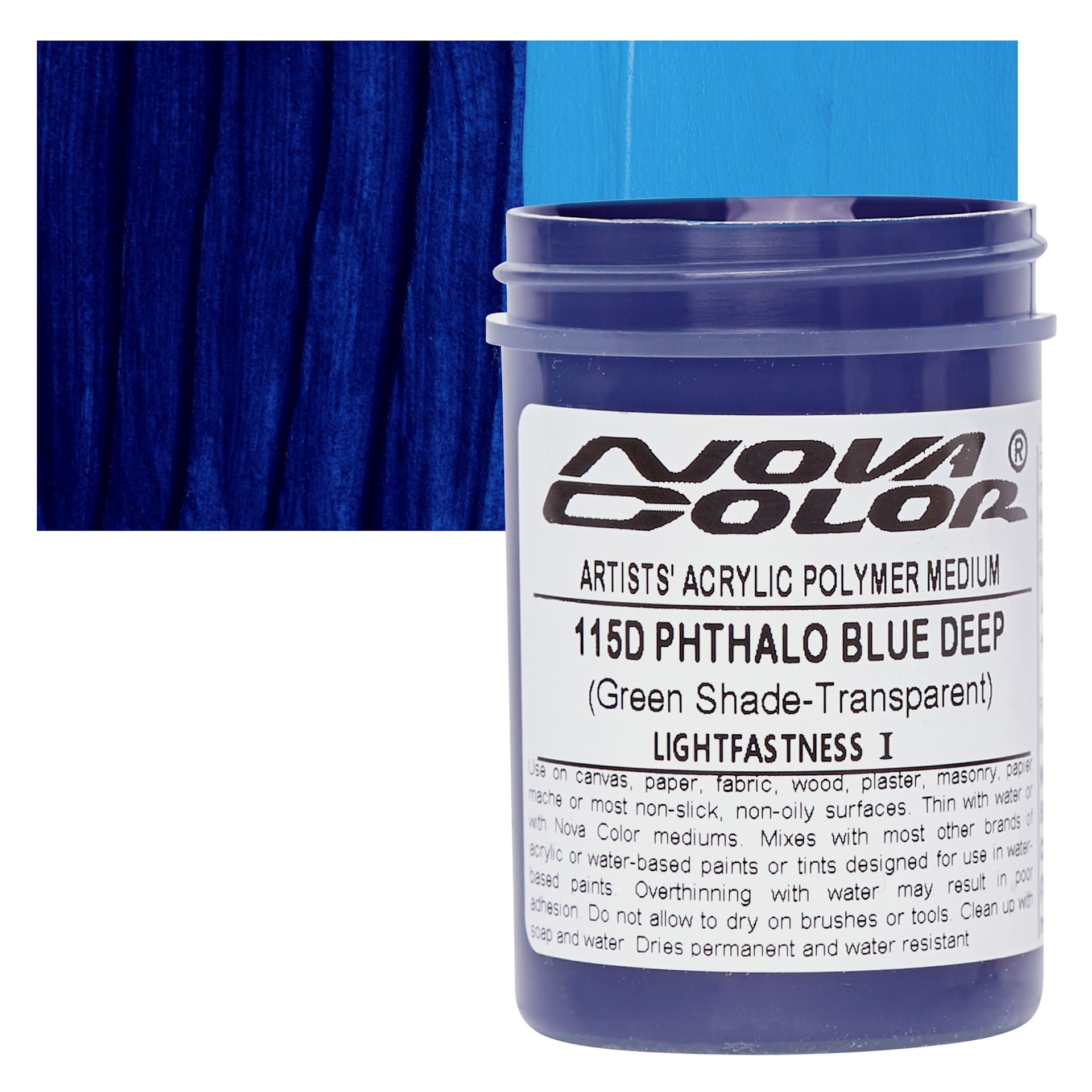 Nova Color Artists’ Acrylic Polymer Paint - Phthalo Blue Deep Green Shade, 118 ml Jar and swatch