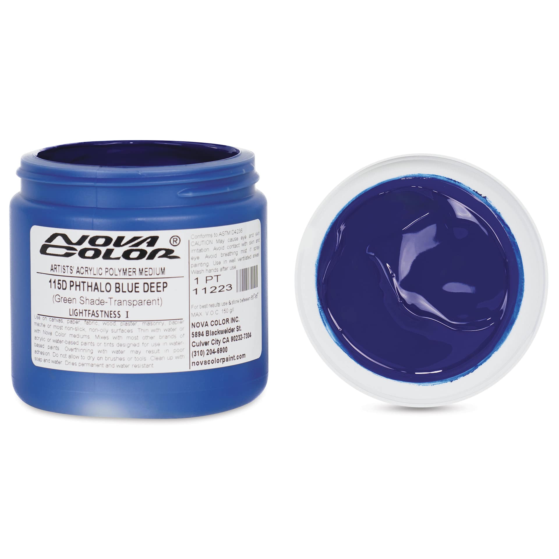 Nova Color Artists’ Acrylic Polymer Paint - Phthalo Blue Deep Green Shade, 473 ml Jar