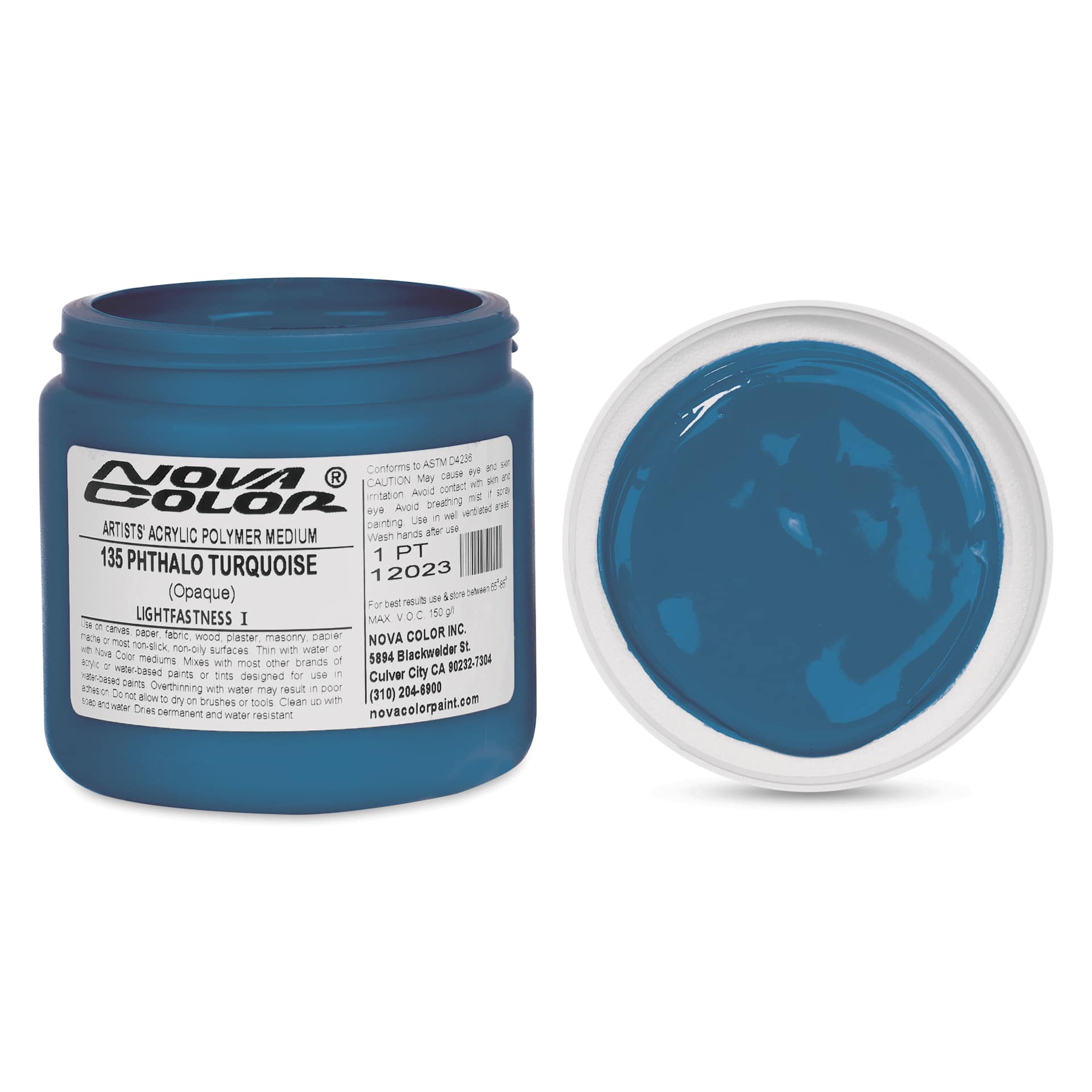 Nova Color Artists’ Acrylic Polymer Paint - Phthalo Turquoise, 473 ml Jar