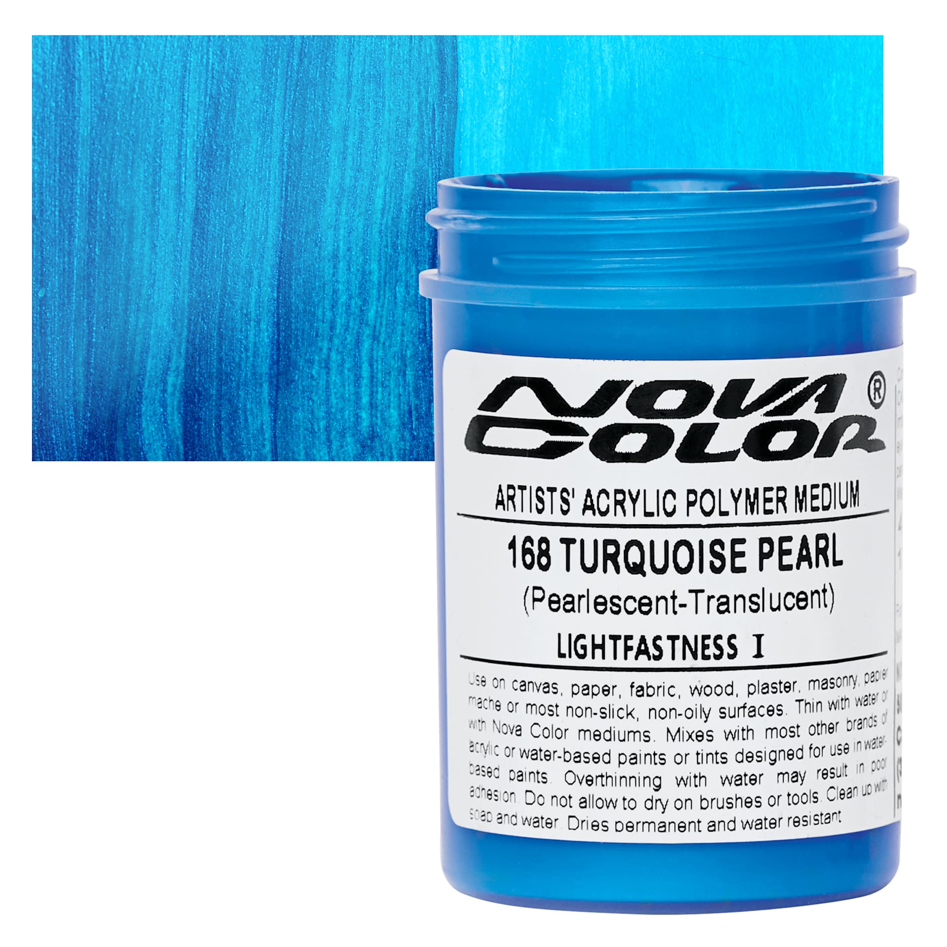 Nova Color Artists’ Acrylic Polymer Paint - Turquoise Pearl, 118 ml Jar and swatch