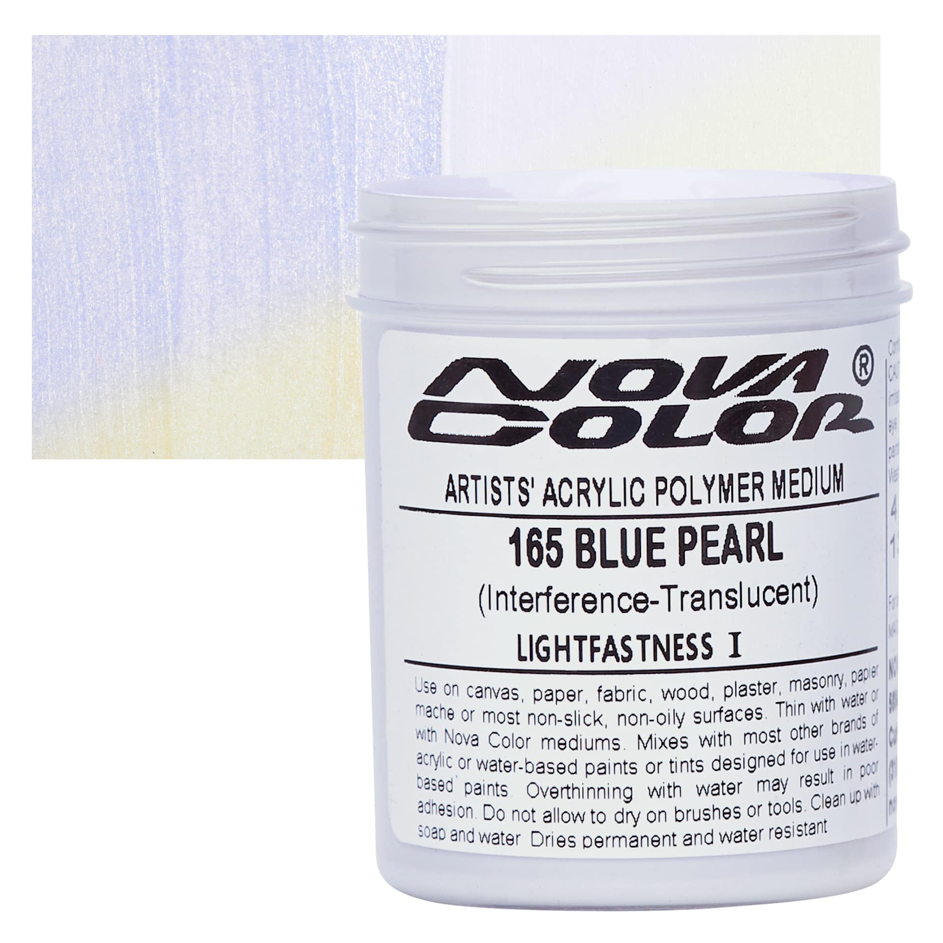 Nova Color Artists’ Acrylic Polymer Paint - Blue Pearl, 118 ml Jar and swatch