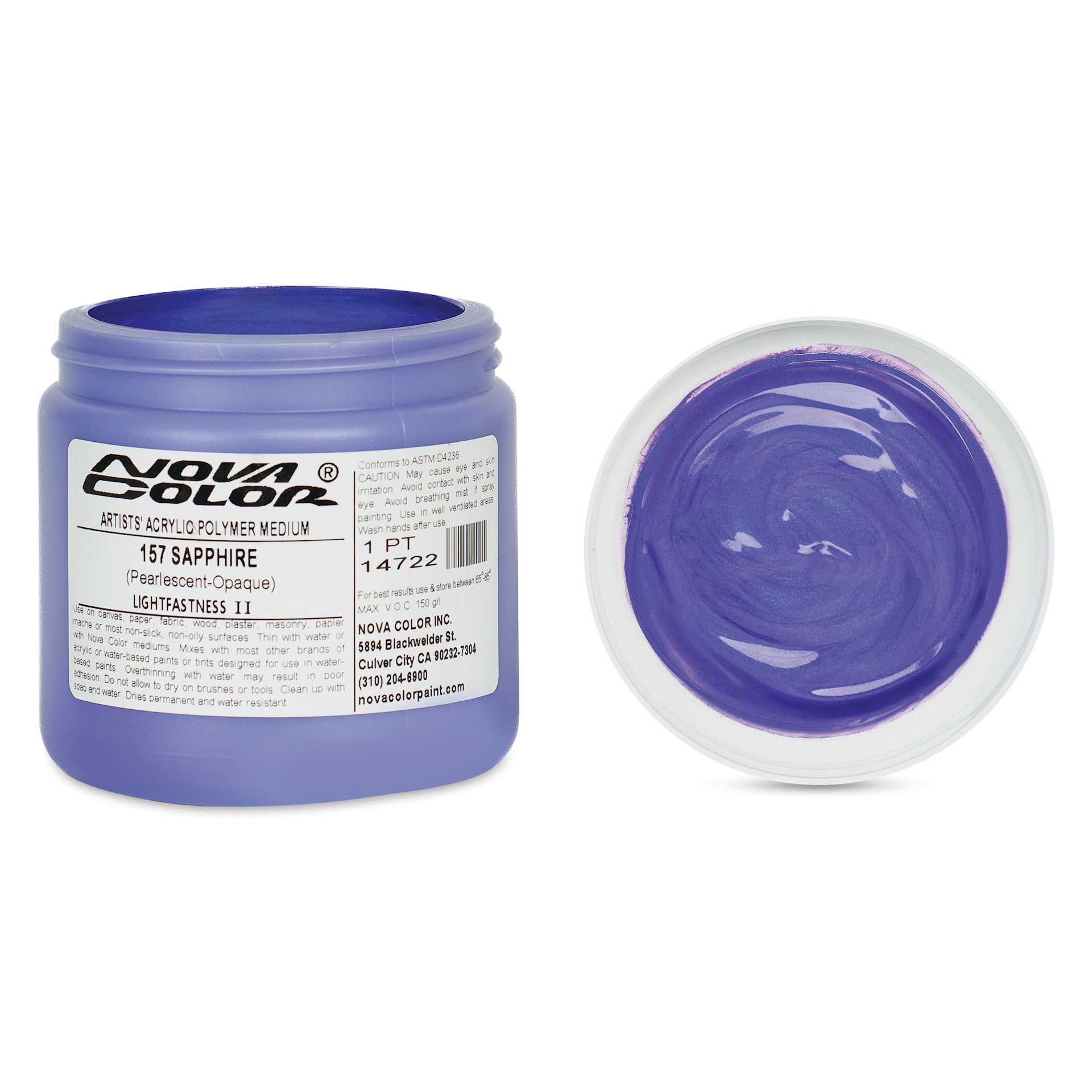 Nova Color Artists’ Acrylic Polymer Paint - Sapphire Pearl, 473 ml Jar