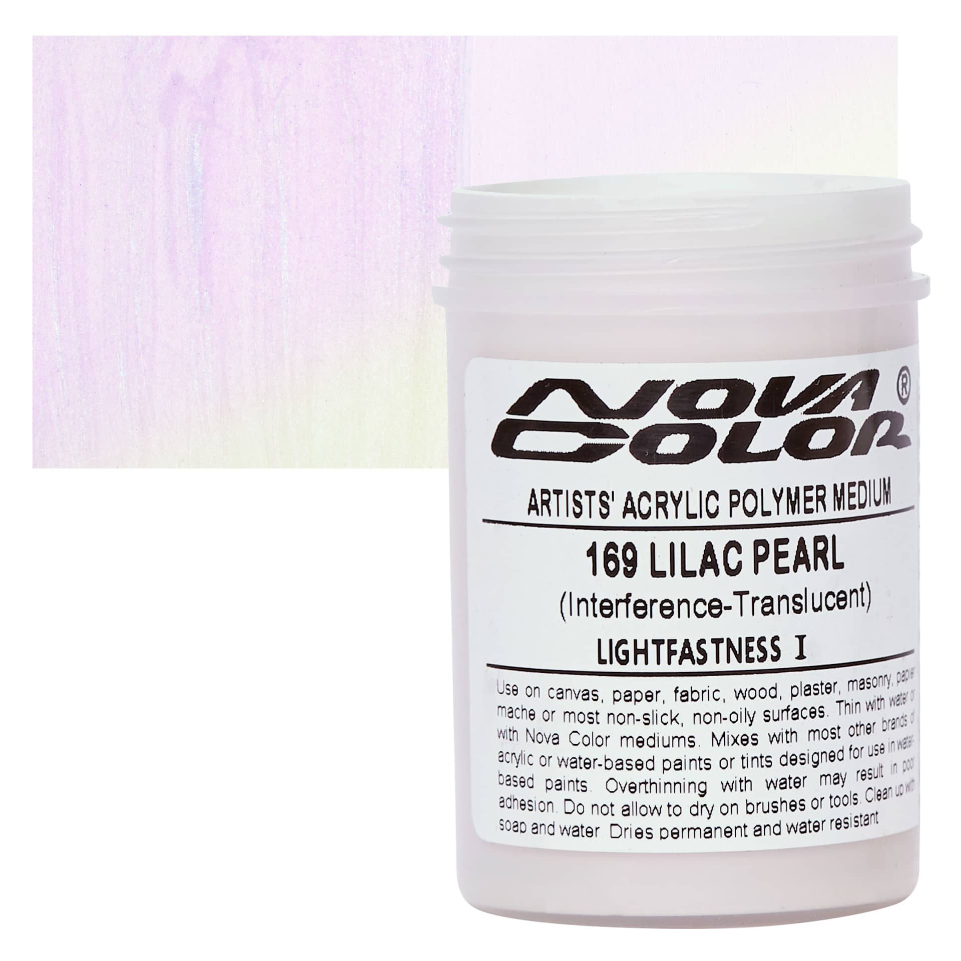 Nova Color Artists’ Acrylic Polymer Paint - Lilac Pearl, 118 ml Jar and swatch