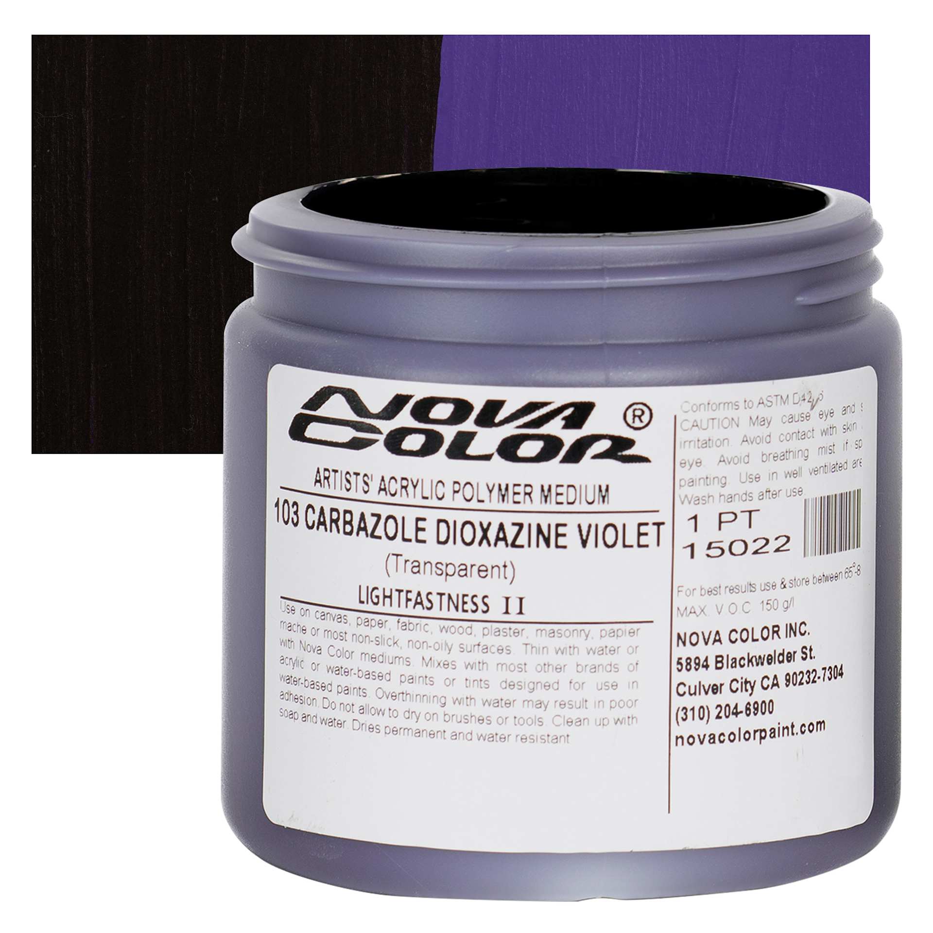 Nova Color Artists’ Acrylic Polymer Paint - Carbazole Dioxazine Violet, 473 ml Jar and swatch
