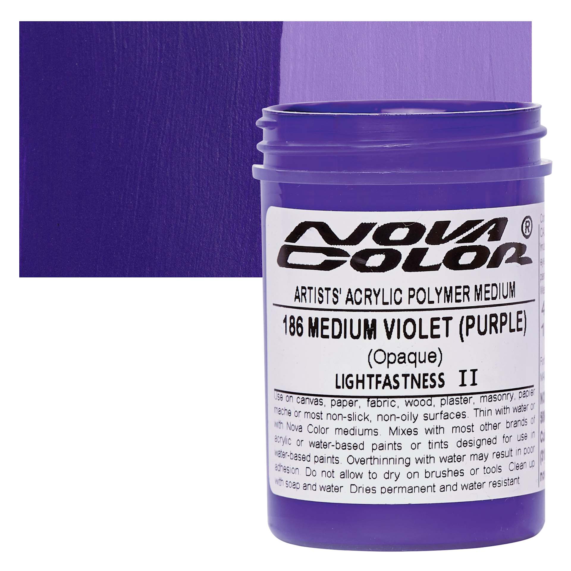 Nova Color Artists’ Acrylic Polymer Paint - Medium Violet Purple, 118 ml Jar and swatch