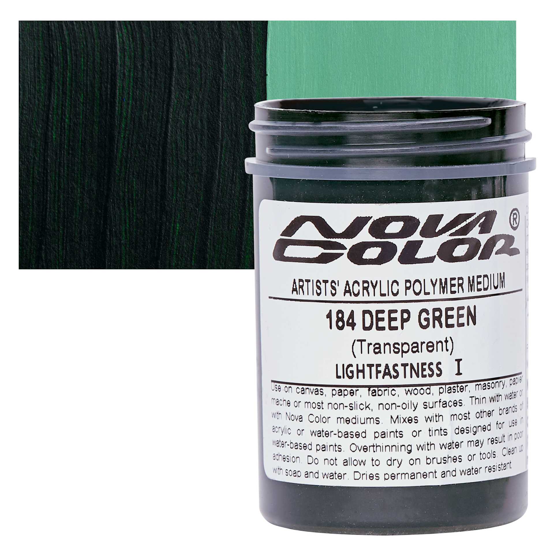 Nova Color Artists’ Acrylic Polymer Paint - Deep Green, 118 ml Jar and swatch