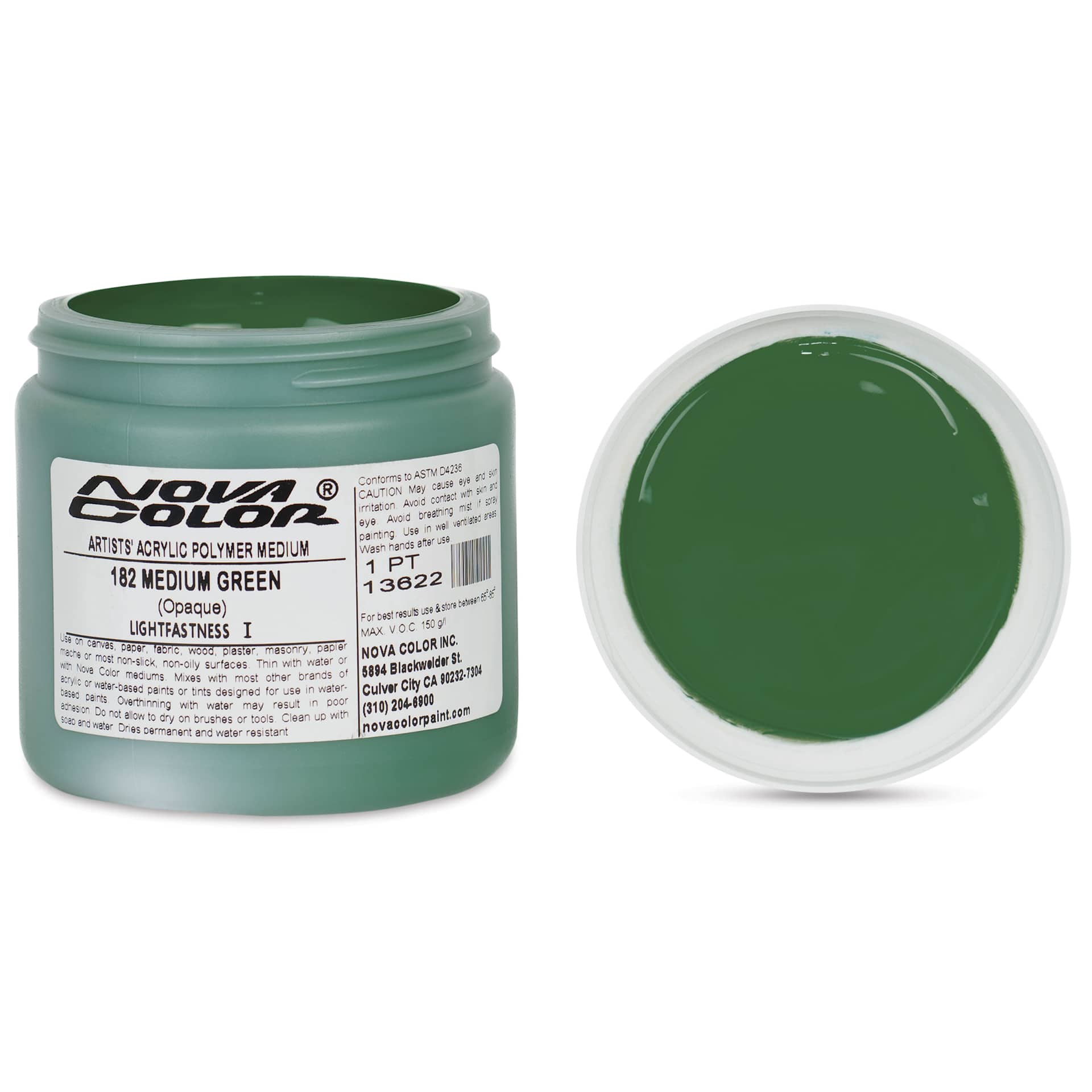 Nova Color Artists’ Acrylic Polymer Paint - Medium Green, 473 ml Jar