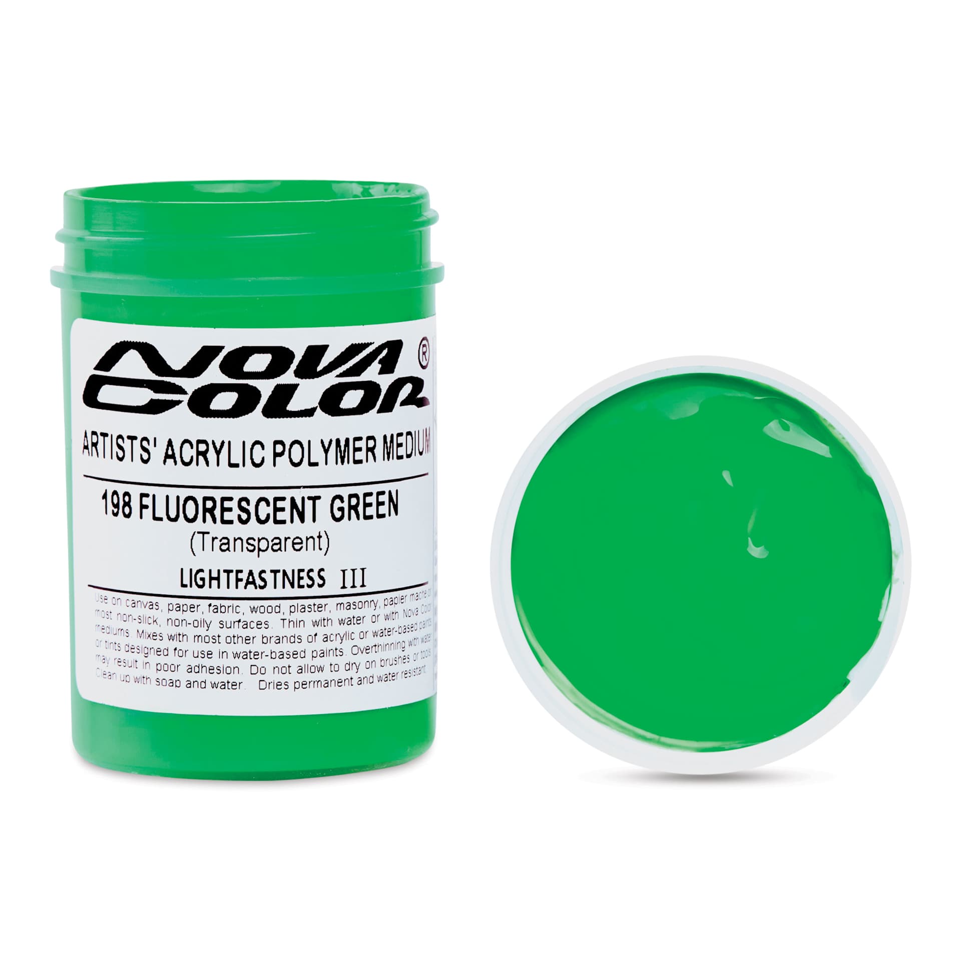 Nova Color Artists’ Acrylic Polymer Paint - Fluorescent Green, 118 ml Jar
