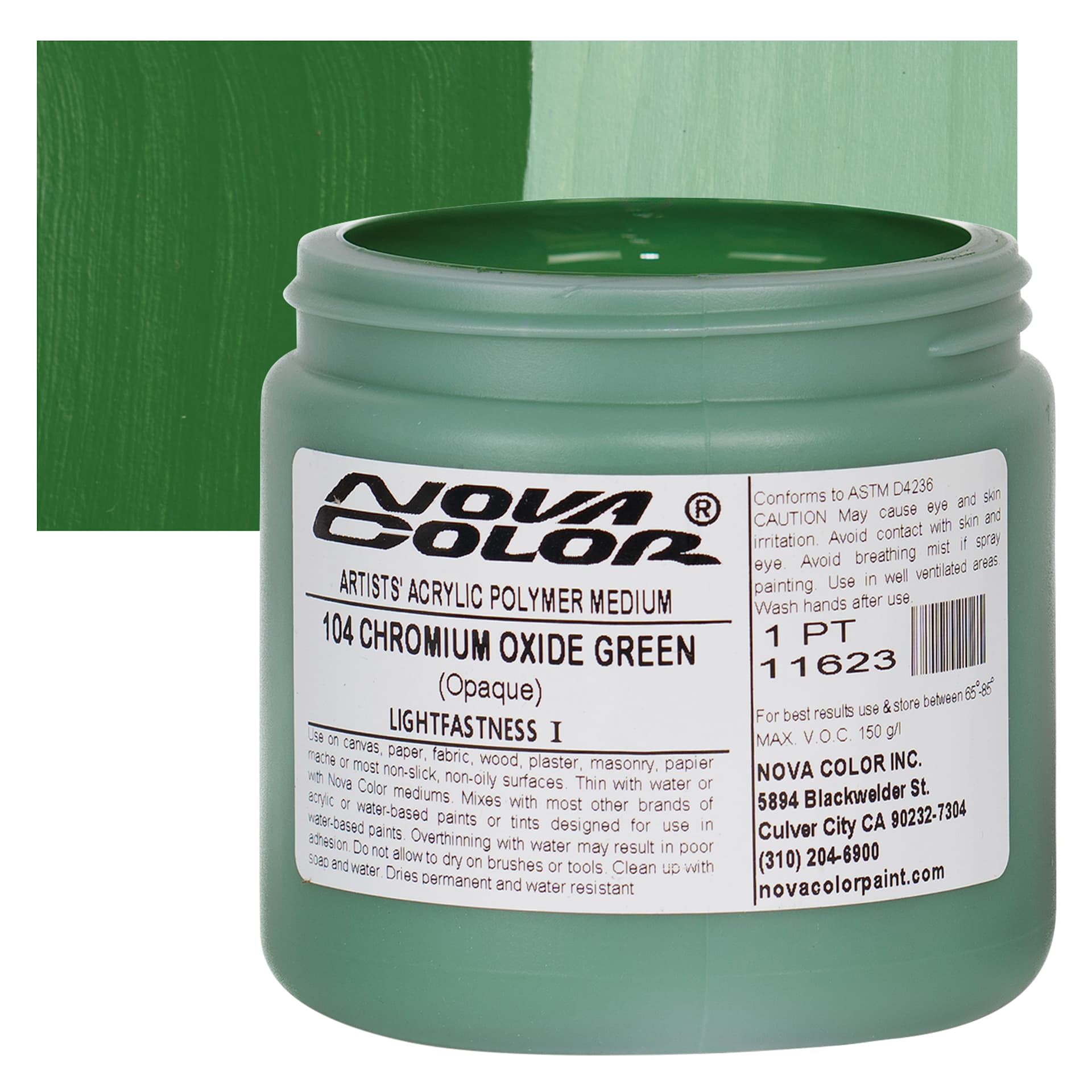 Nova Color Artists’ Acrylic Polymer Paint - Chromium Oxide Green, 473 ml Jar and swatch