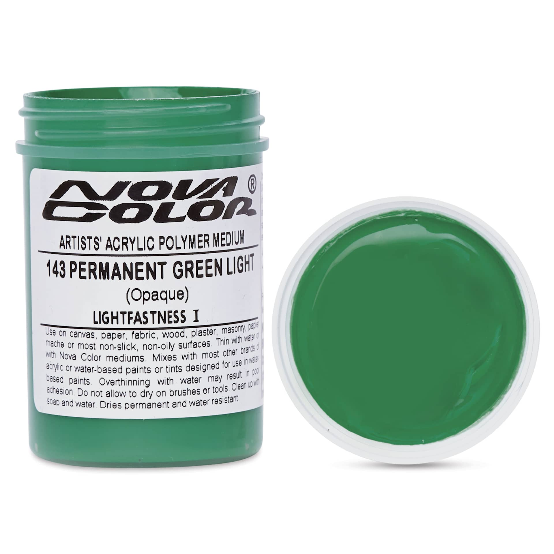 Nova Color Artists’ Acrylic Polymer Paint - Permanent Green Light, 118 ml Jar