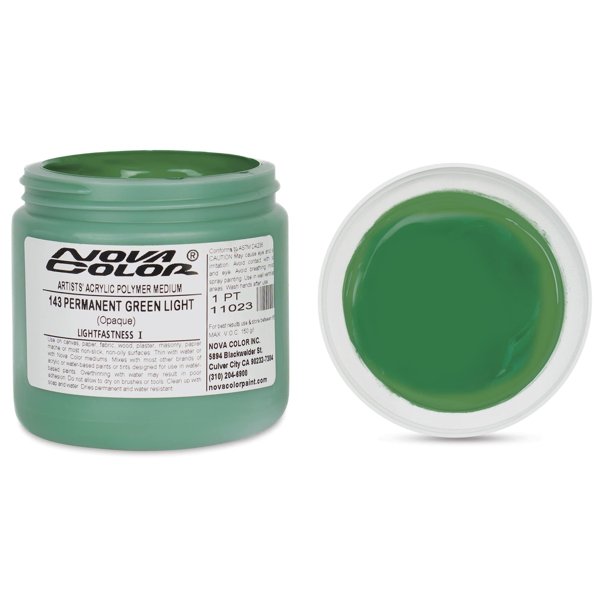 Nova Color Artists’ Acrylic Polymer Paint - Permanent Green Light, 473 ml Jar