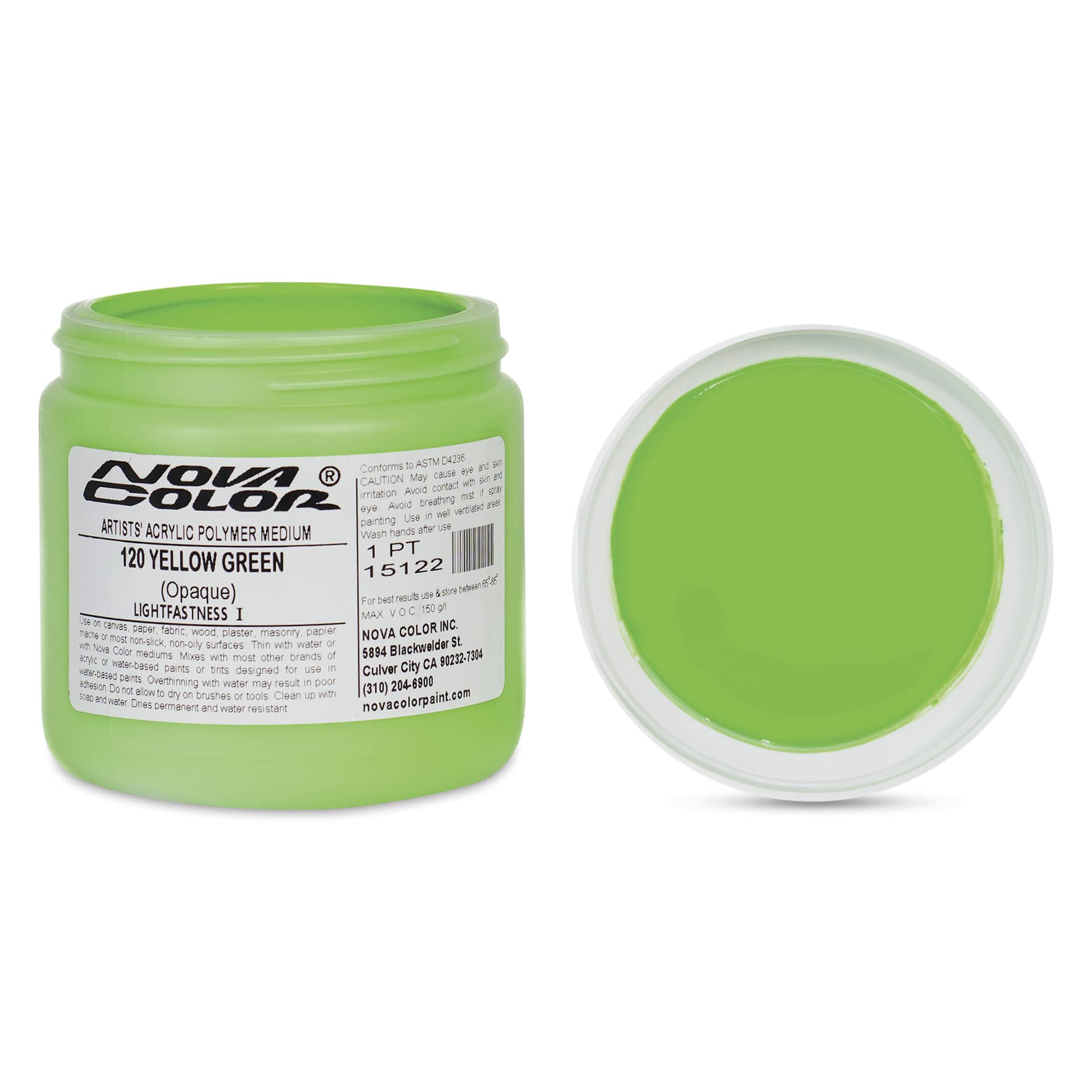 Nova Color Artists’ Acrylic Polymer Paint - Yellow Green, 473 ml Jar