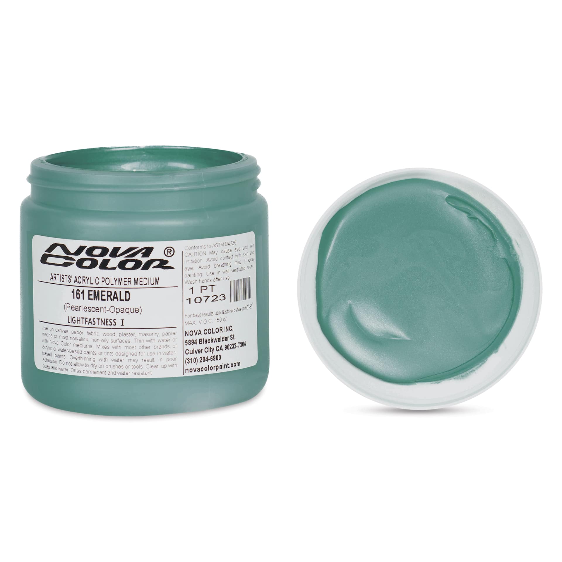 Nova Color Artists’ Acrylic Polymer Paint - Emerald Pearl, 473 ml Jar