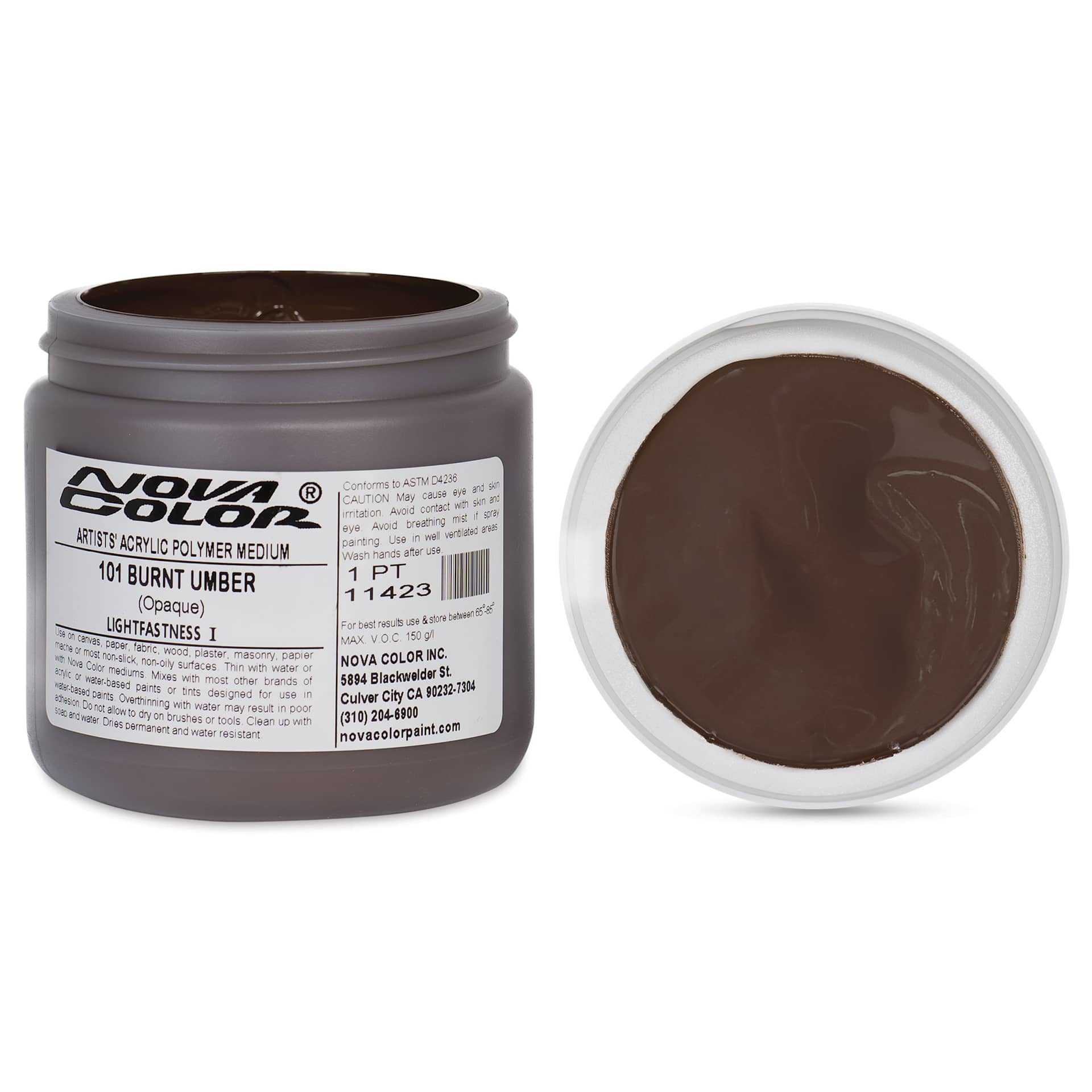 Nova Color Artists’ Acrylic Polymer Paint - Burnt Umber, 473 ml Jar