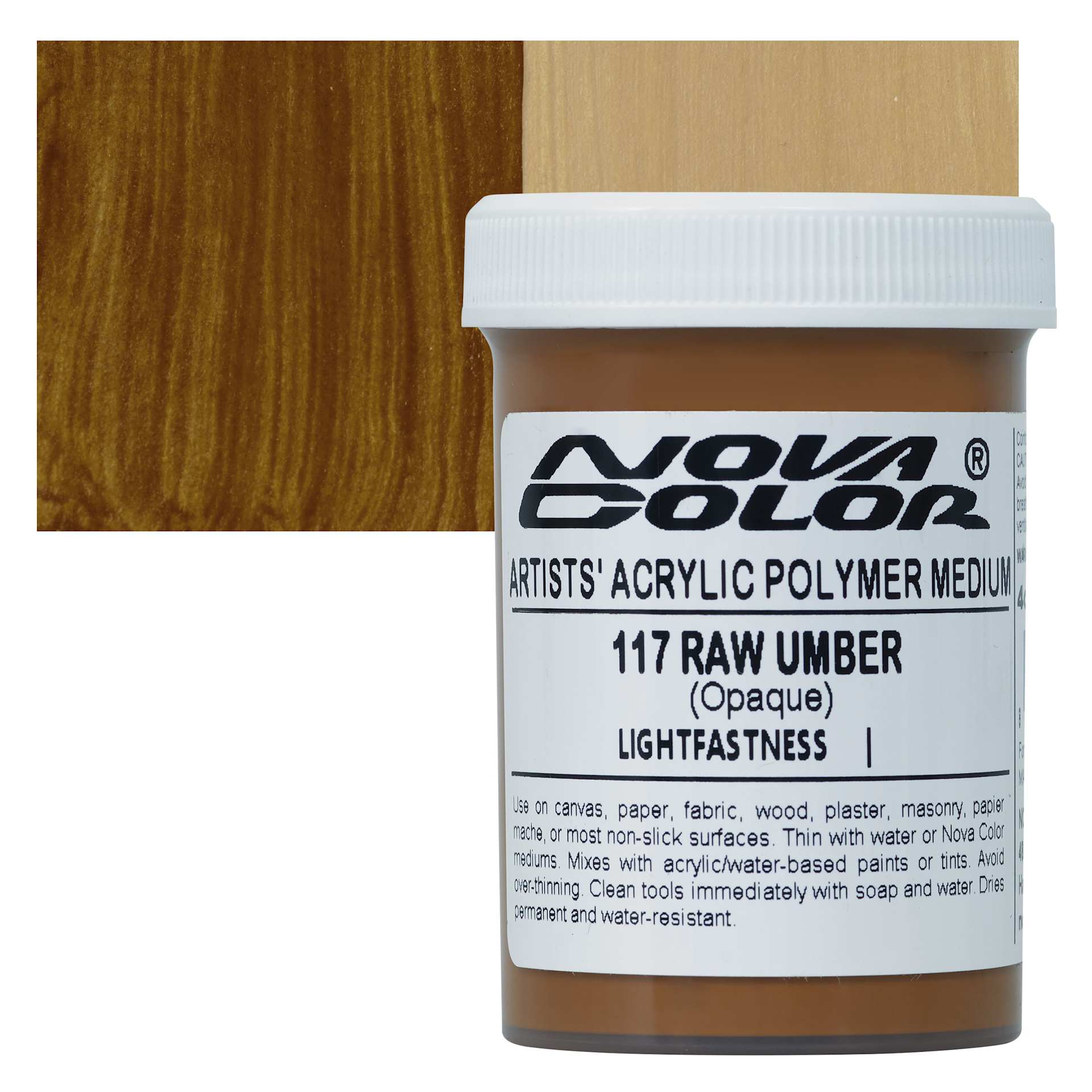 Nova Color Artists’ Acrylic Polymer Paint - Raw Umber, 118 ml Jar and swatch