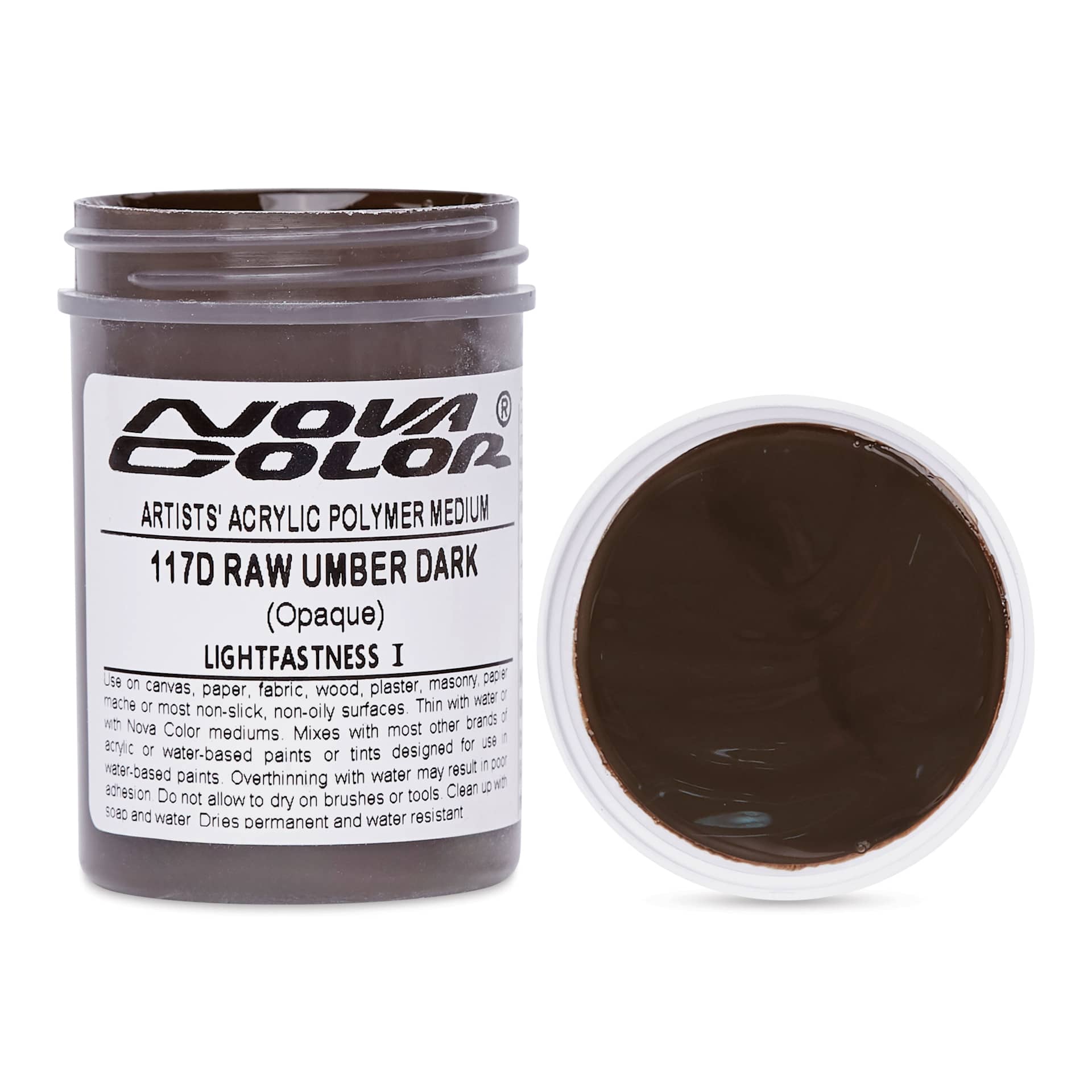Nova Color Artists’ Acrylic Polymer Paint - Raw Umber Dark, 118 ml Jar