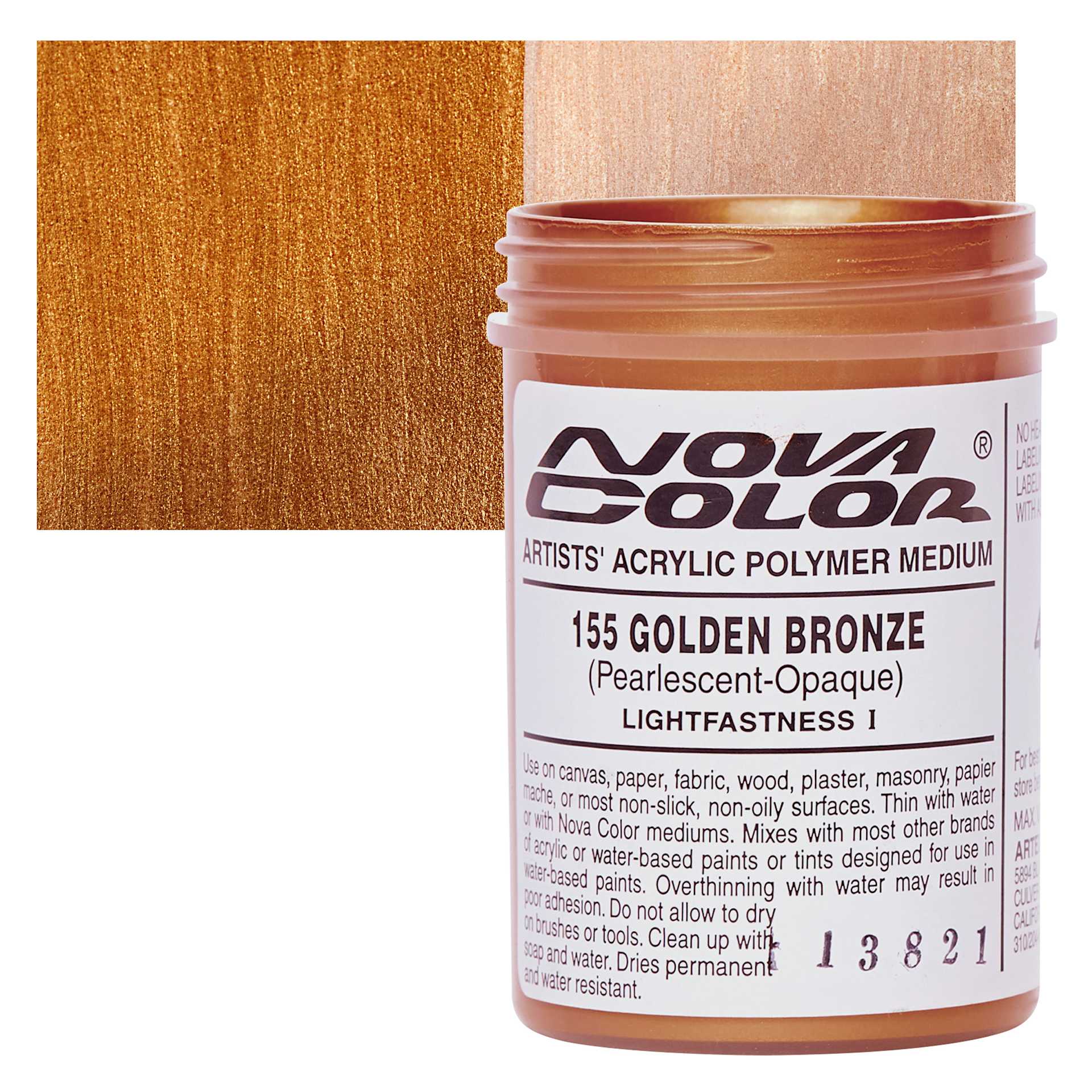Nova Color Artists’ Acrylic Polymer Paint - Golden Bronze Pearl, 118 ml Jar and swatch