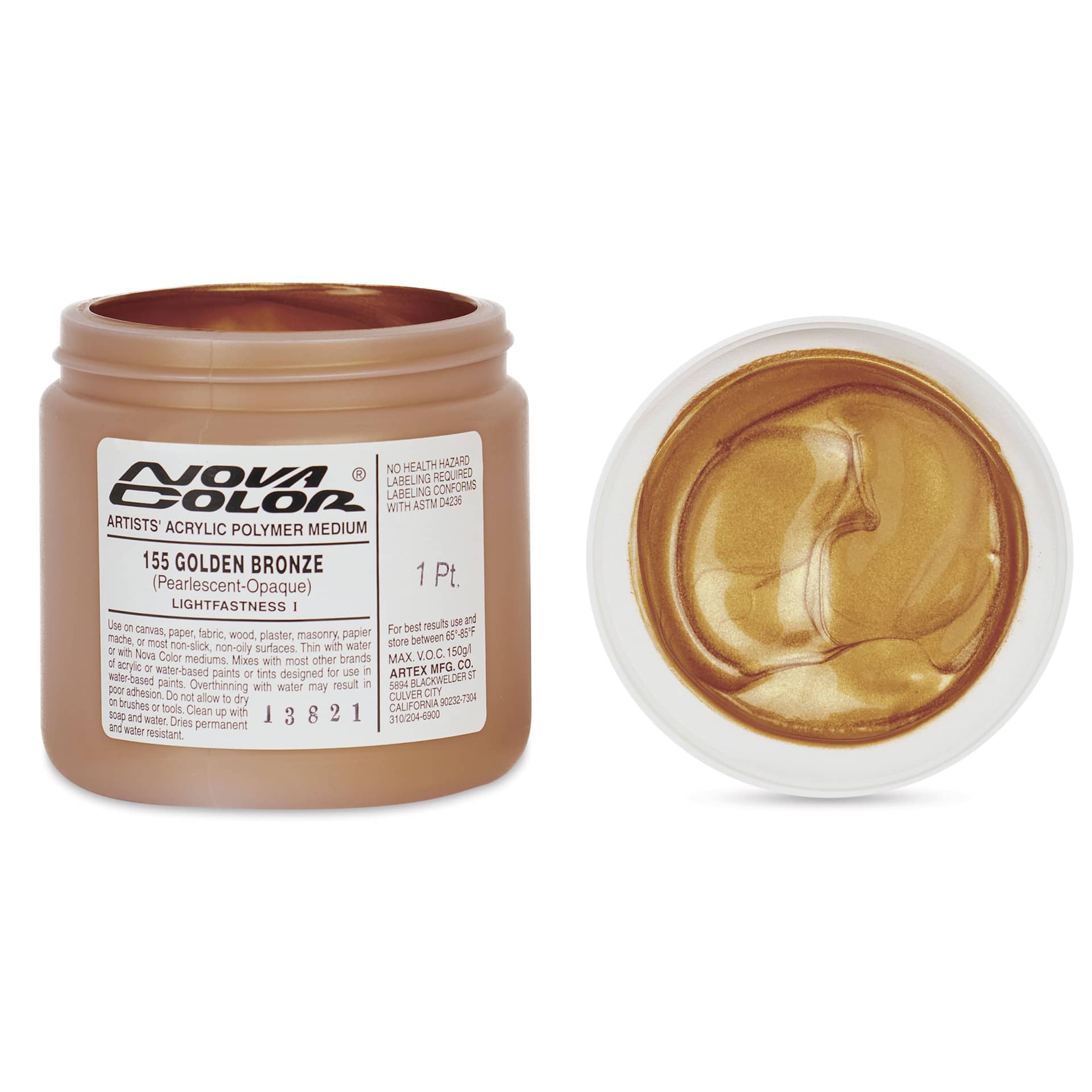 Nova Color Artists’ Acrylic Polymer Paint - Golden Bronze Pearl, 473 ml Jar