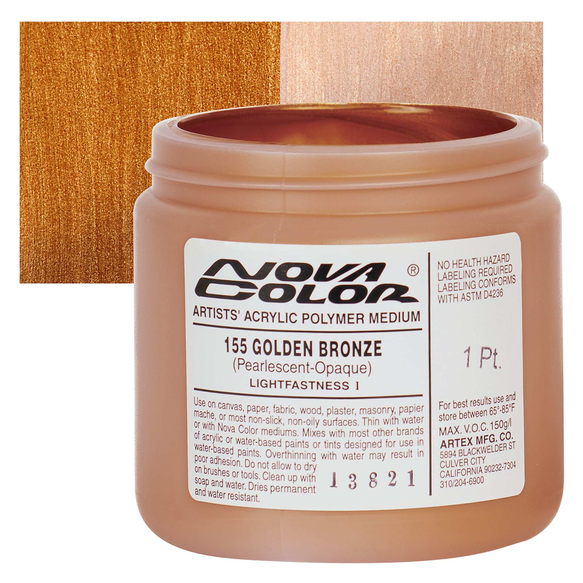 Nova Color Artists’ Acrylic Polymer Paint - Golden Bronze Pearl, 473 ml Jar and swatch