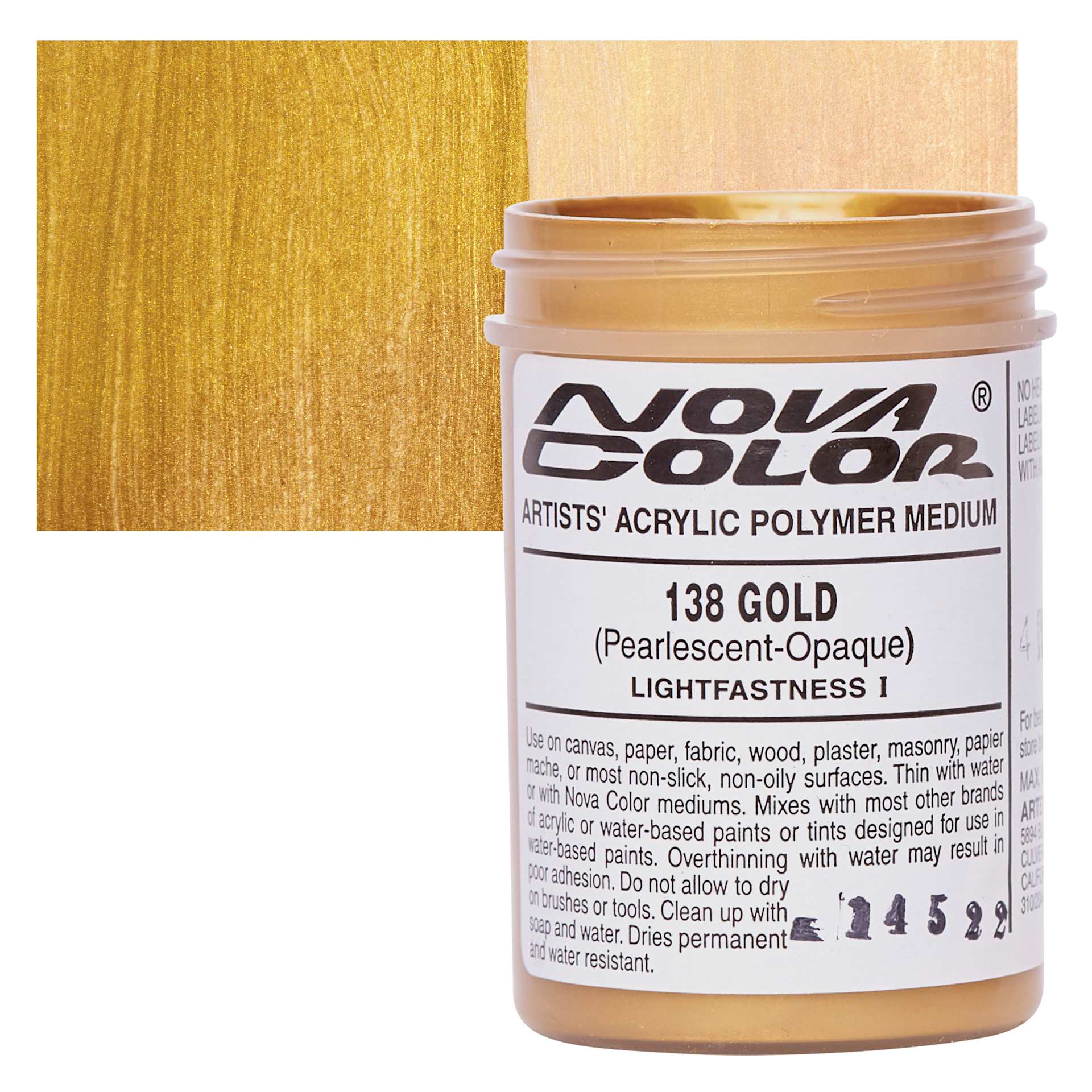 Nova Color Artists’ Acrylic Polymer Paint - Gold Pearl, 118 ml Jar and swatch