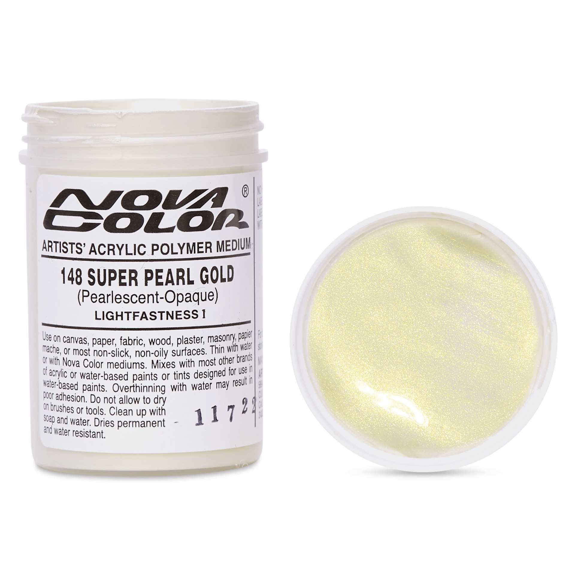 Nova Color Artists’ Acrylic Polymer Paint - Super Pearl Gold, 118 ml Jar