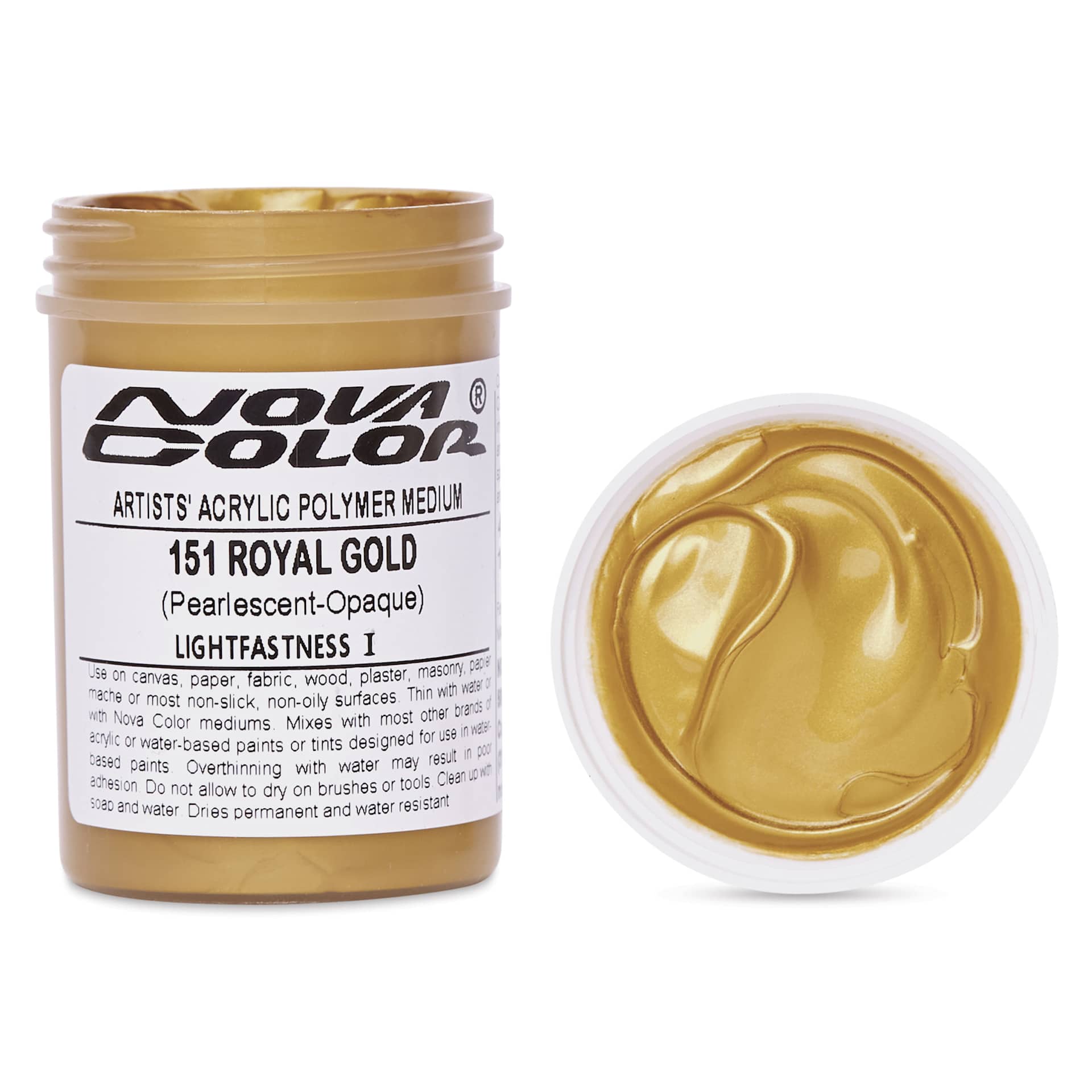 Nova Color Artists’ Acrylic Polymer Paint - Royal Gold Pearl, 118 ml Jar