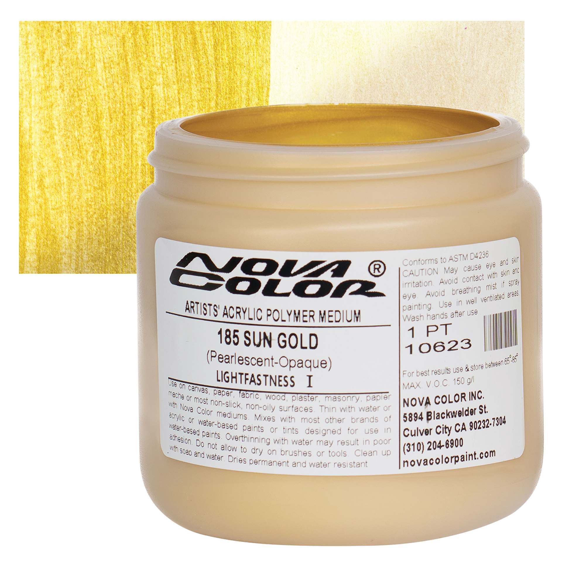 Nova Color Artists’ Acrylic Polymer Paint - Sun Gold, 473 ml Jar and swatch