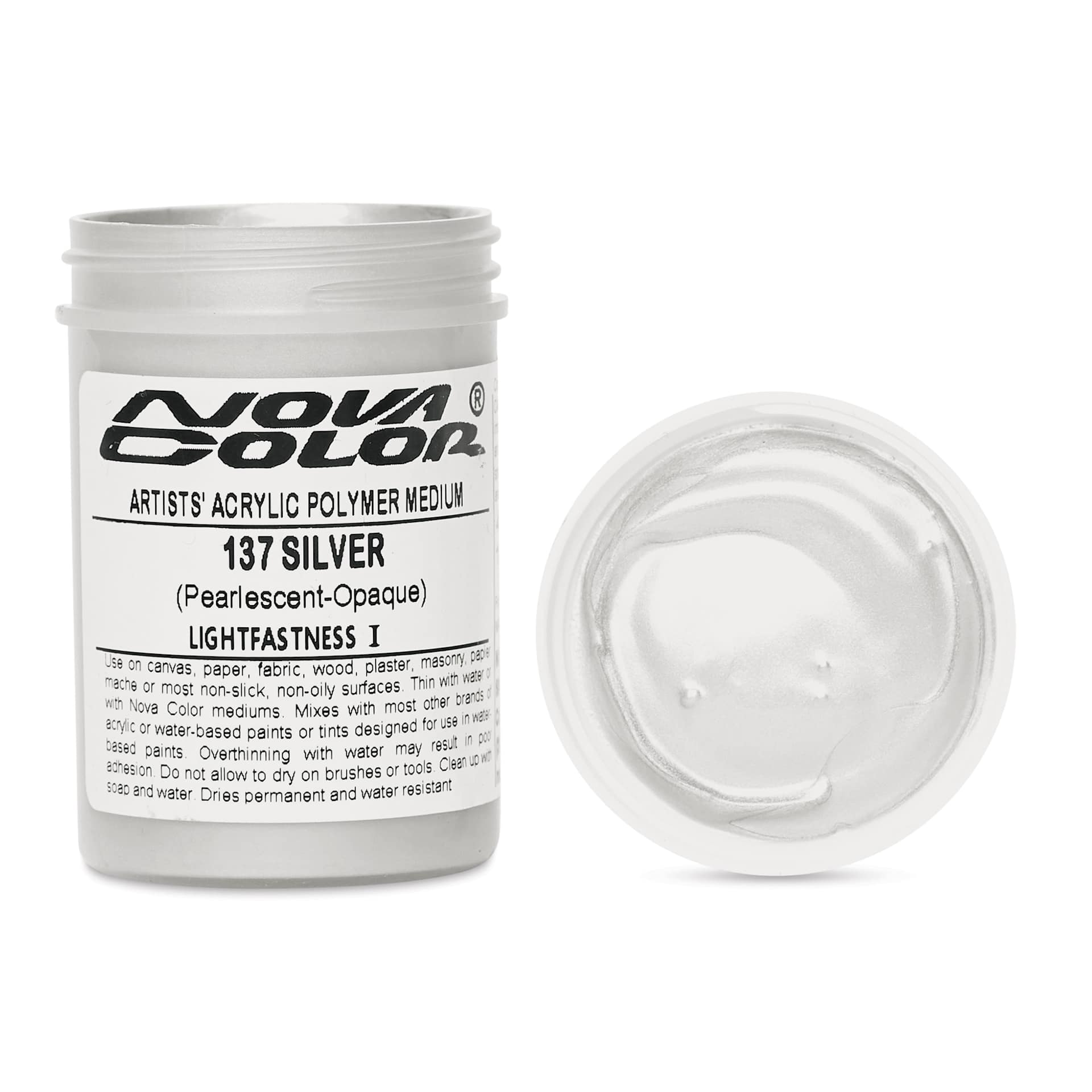 Nova Color Artists’ Acrylic Polymer Paint - Silver Pearl, 118 ml Jar