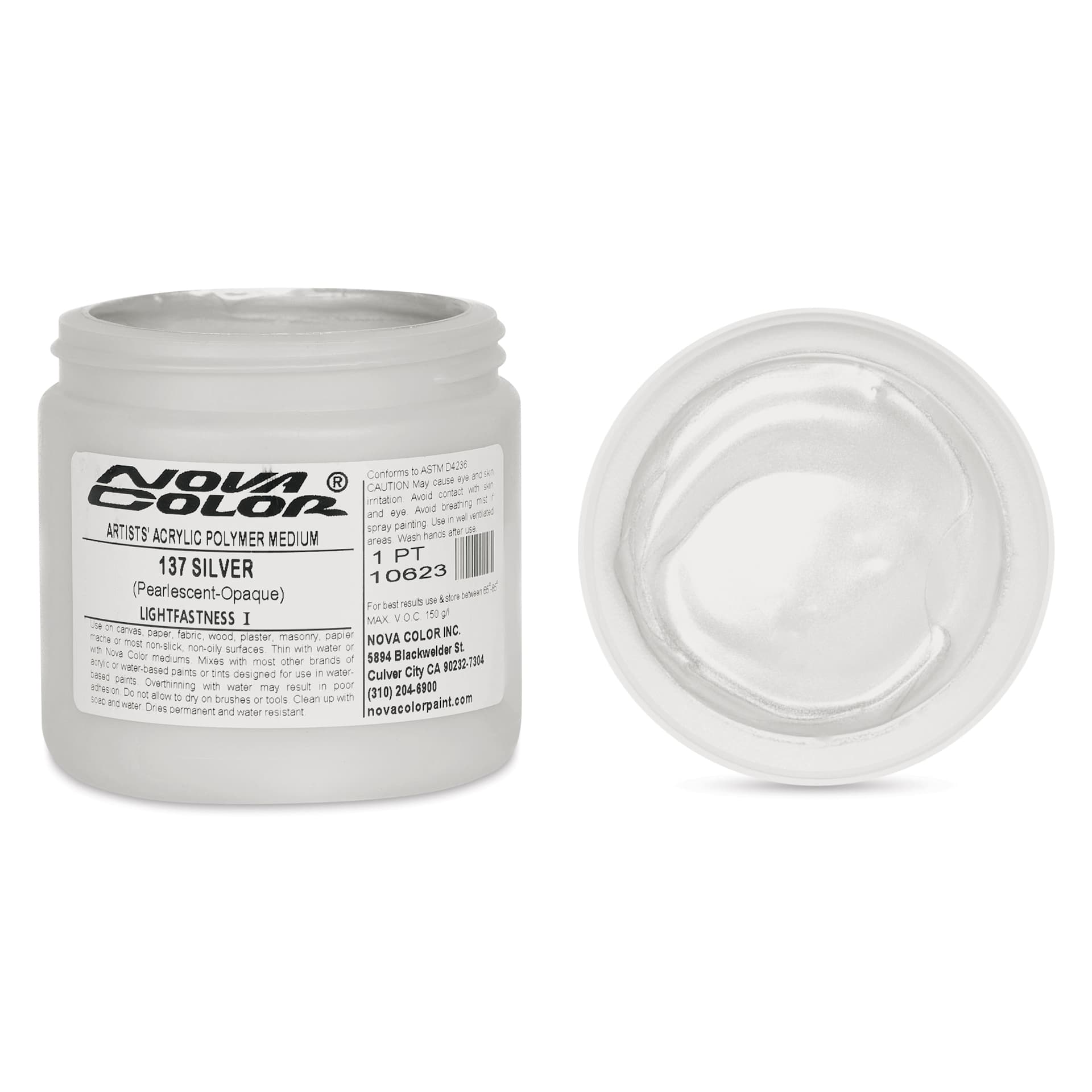 Nova Color Artists’ Acrylic Polymer Paint - Silver Pearl, 473 ml Jar