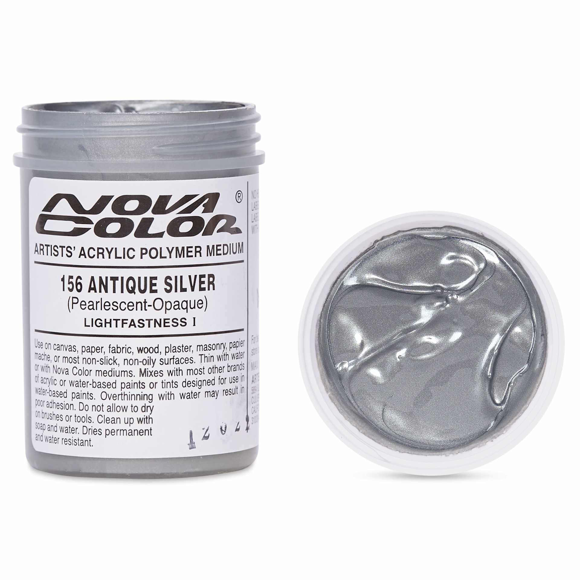 Nova Color Artists’ Acrylic Polymer Paint - Antique Silver, 118 ml Jar