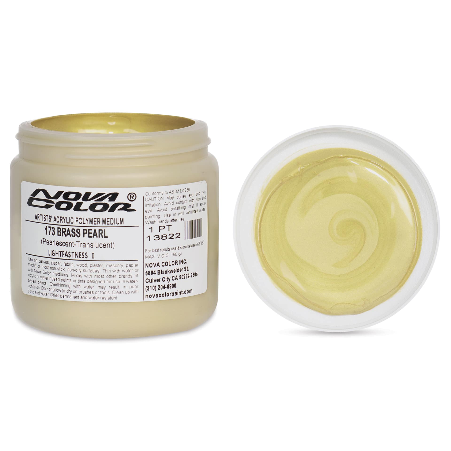 Nova Color Artists’ Acrylic Polymer Paint - Brass Pearl, 473 ml Jar