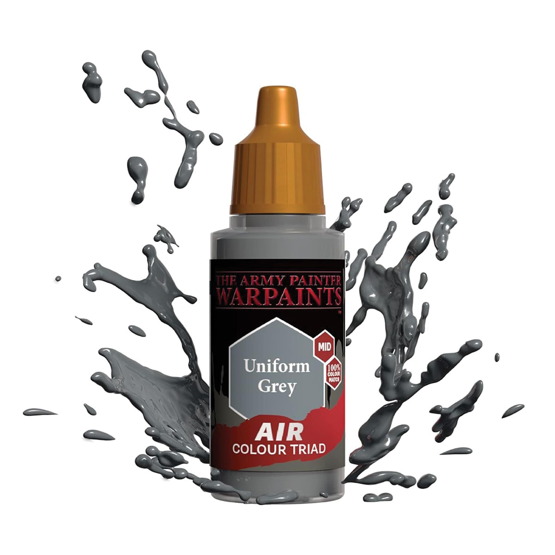 The Army Painter Warpaints Air Acrylic Airbrush Paint - Uniform Gray, 18 ml bottle in a splash of paint