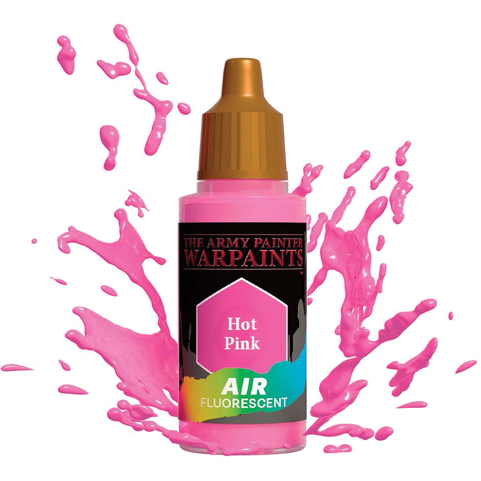 The Army Painter Warpaints Air Acrylic Airbrush Paint - Fluorescent Hot Pink, 18 ml bottle in a splash of paint