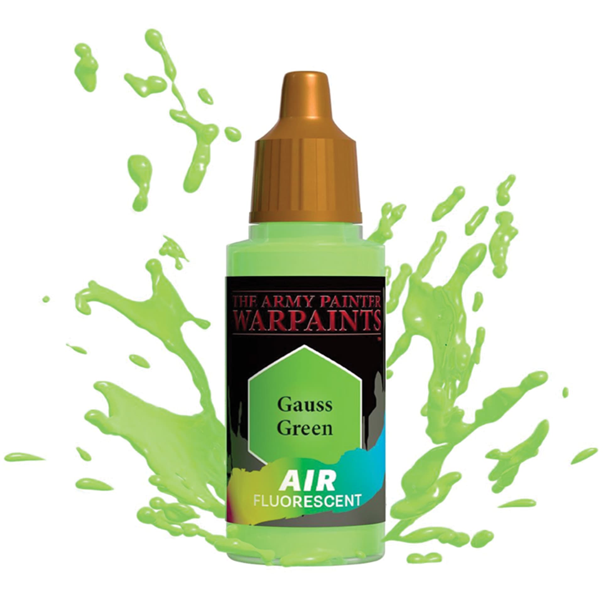 The Army Painter Warpaints Air Acrylic Airbrush Paint - Gauss Green, 18 ml bottle in a splash of paint