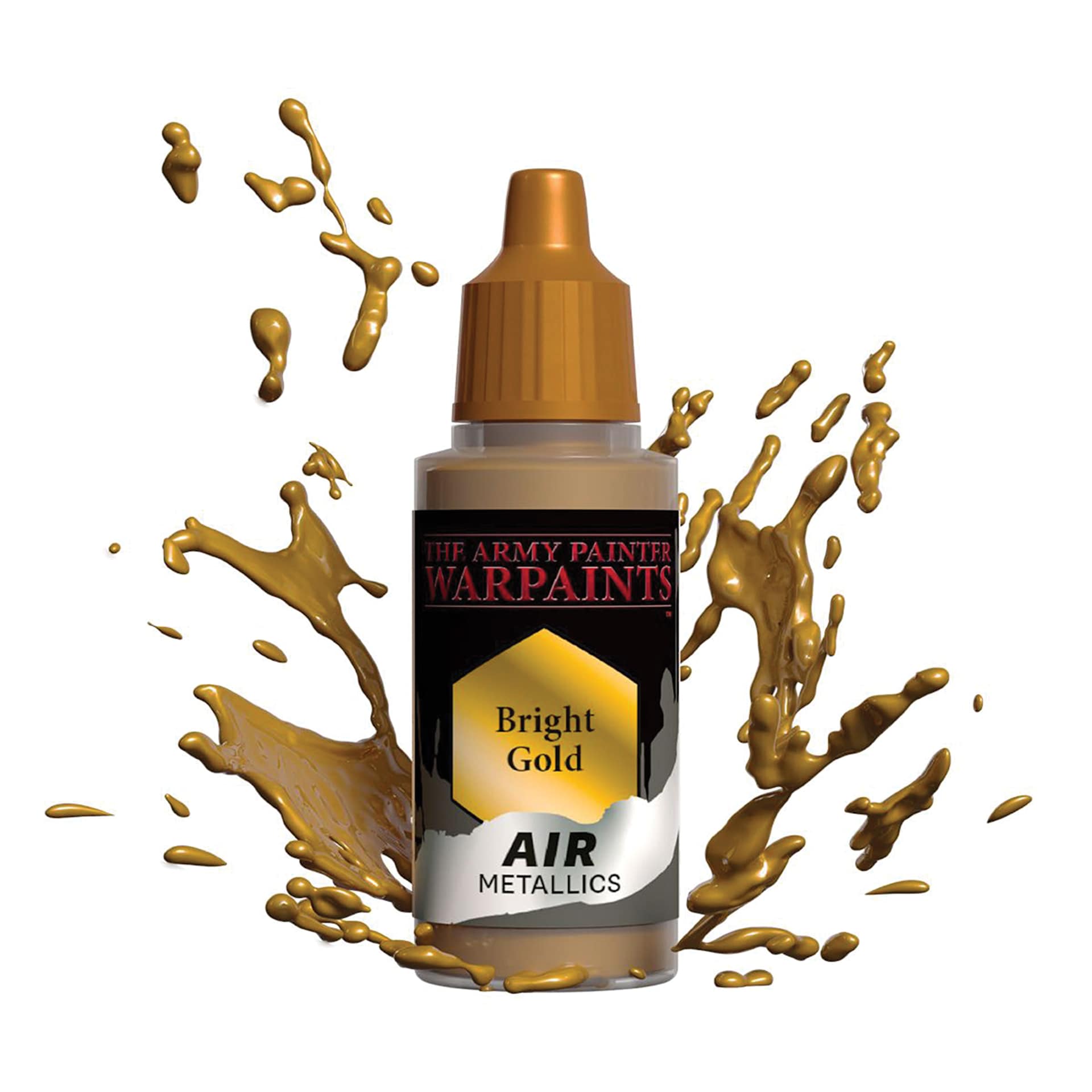 The Army Painter Warpaints Air Acrylic Airbrush Paint - Bright Gold, 18 ml bottle in a splash of paint