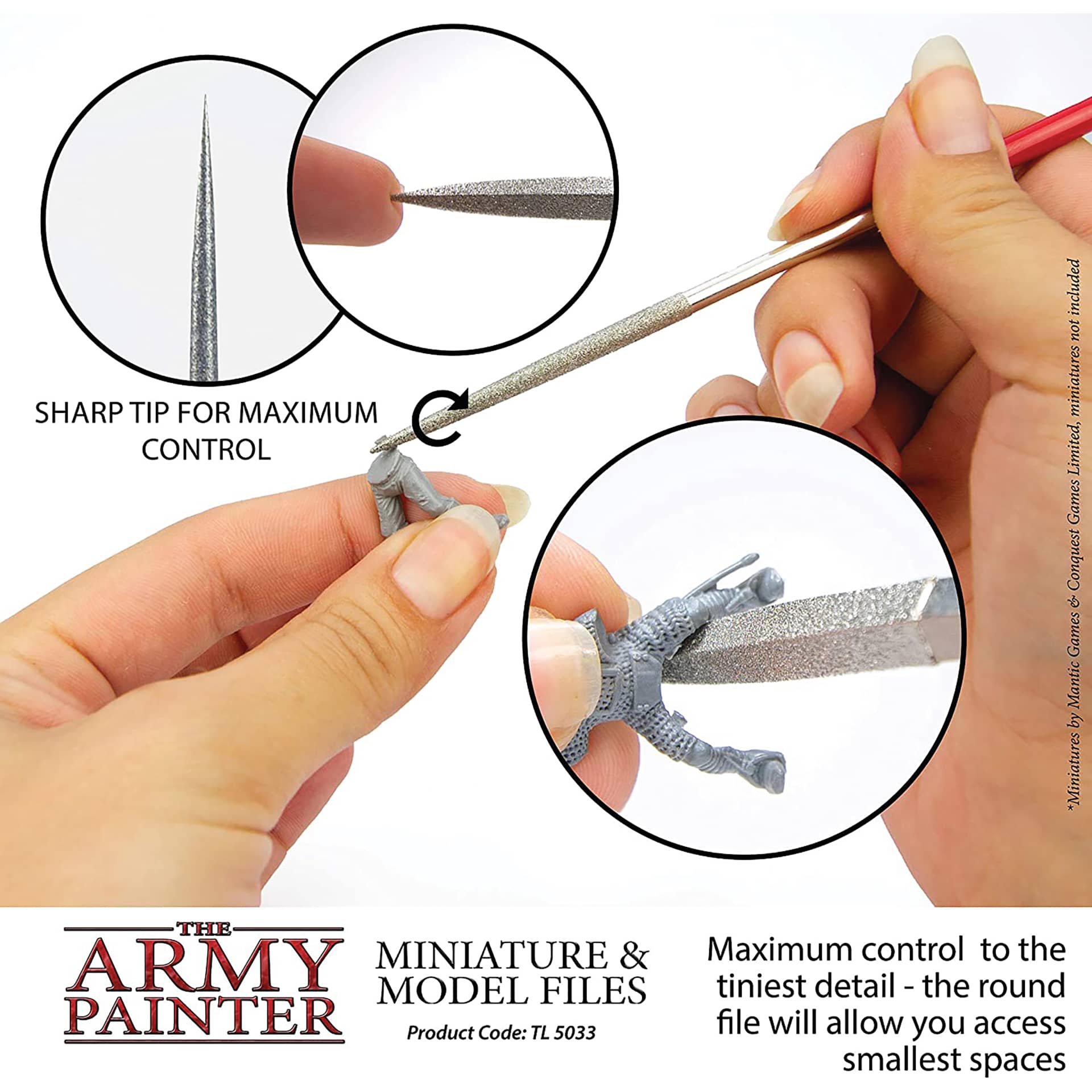 Maximum control to the tiniest detail - the round file will allow you access smallest spaces. Sharp tip for maximum control. 