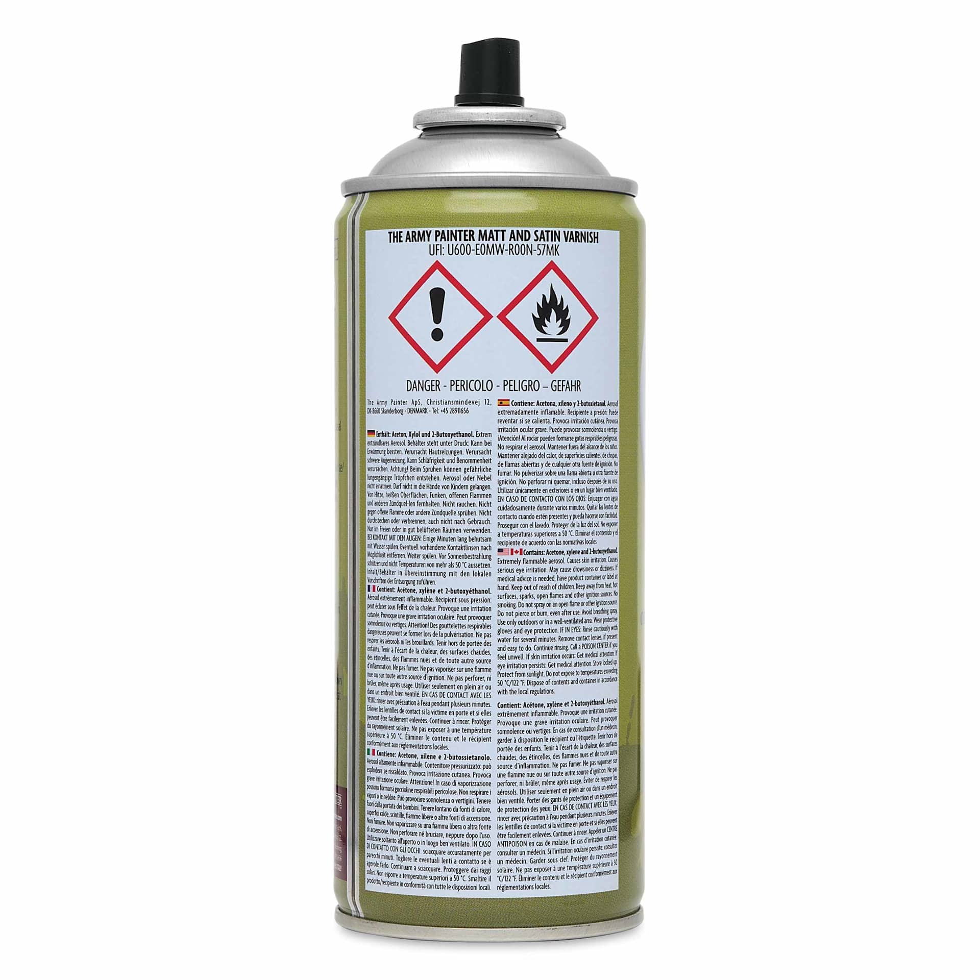 The Army Painter Colour Primer Spray Varnish - Matte Varnish, 400 ml - back of can