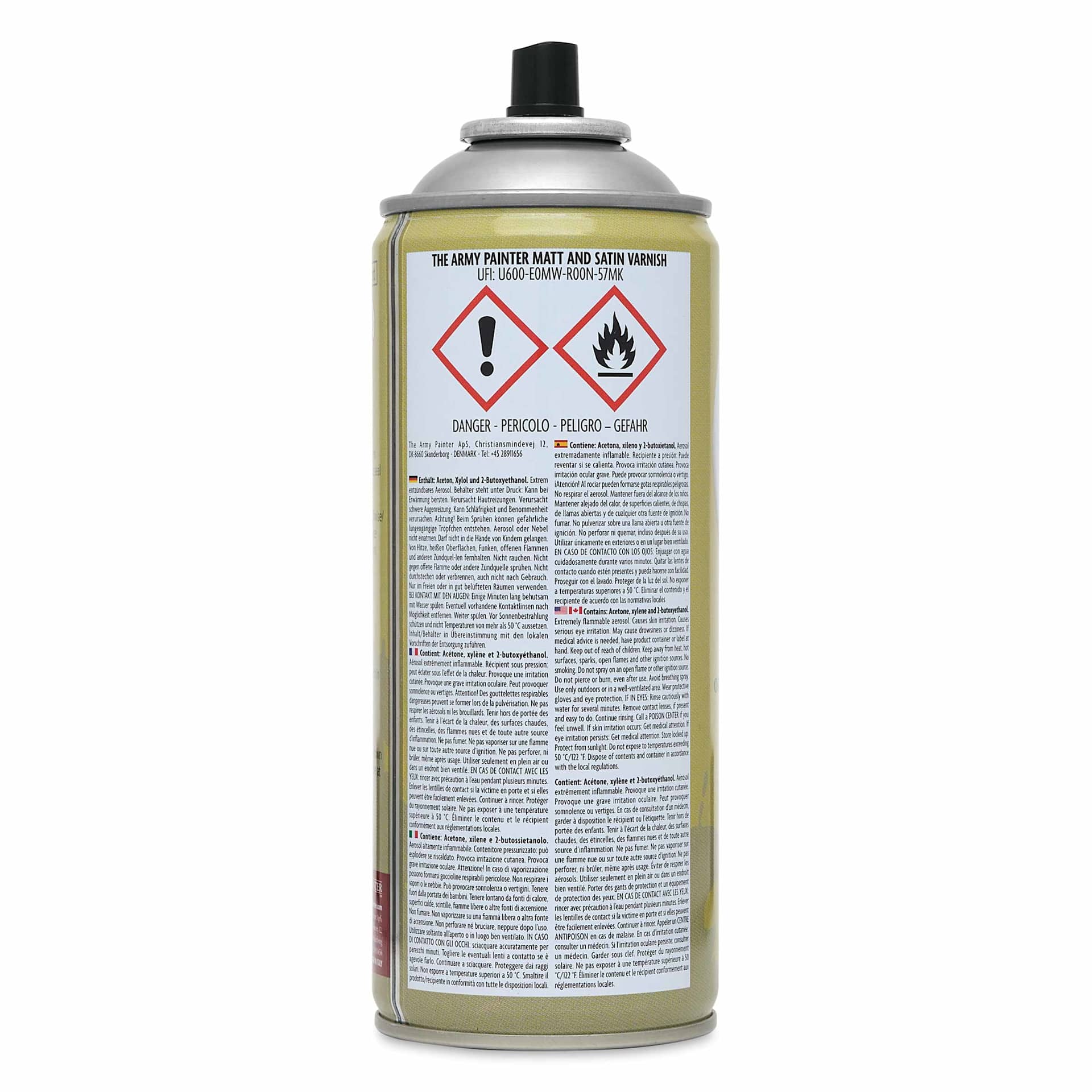 The Army Painter Colour Primer Spray Varnish - Satin Varnish, 400 ml - back of can