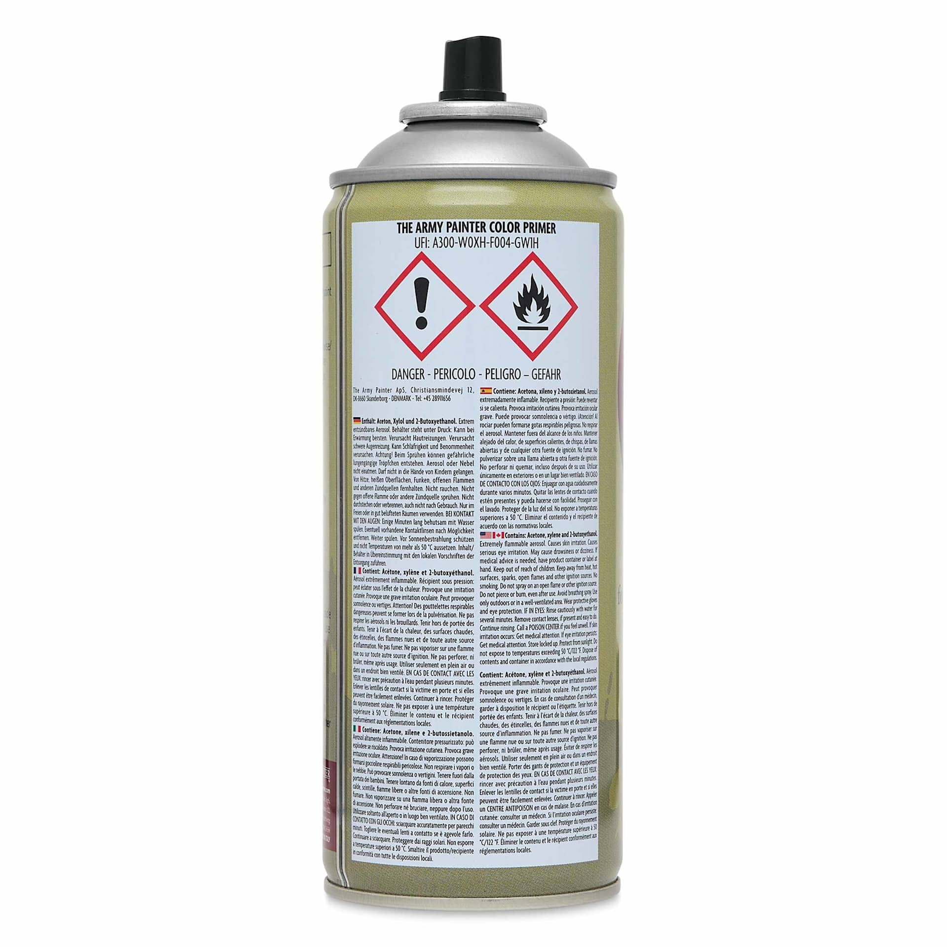 The Army Painter Color Primer - Uniform Grey, 400 ml back of can
