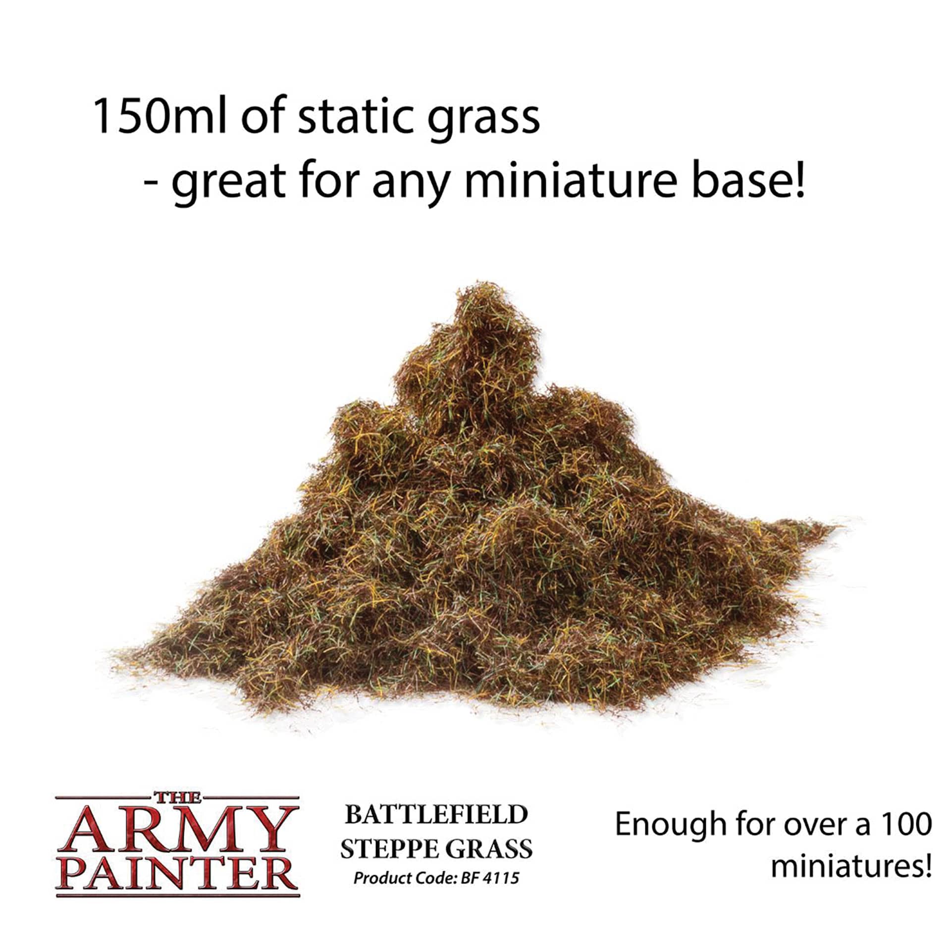 The Army Painter Steppe Grass, product code BF4115, 150 ml of static grass - great for any miniature base! Enough for over 100 miniatures.
