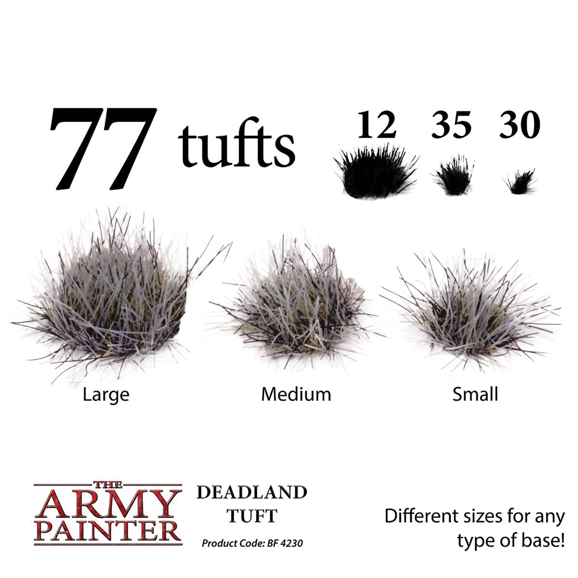 The Army Painter Battlefields Scenery Grass Tufts - Deadland Tuft, Different sizes for any type of base.  77 tufts including, 12 Large,  35  Medium, and 30 Small