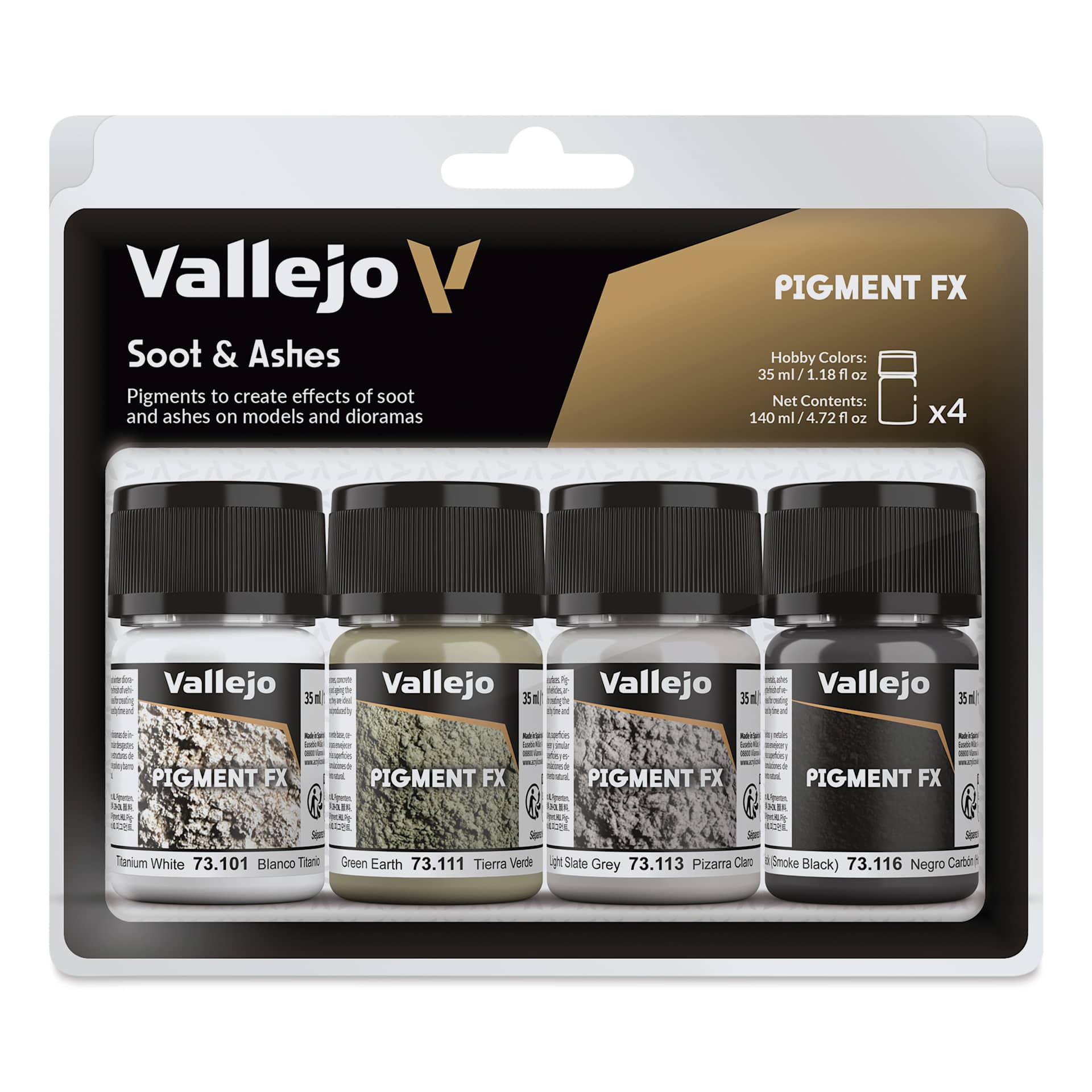 Vallejo Pigment FX Set - Set of 4, Soot and Ash, 35 ml front of package