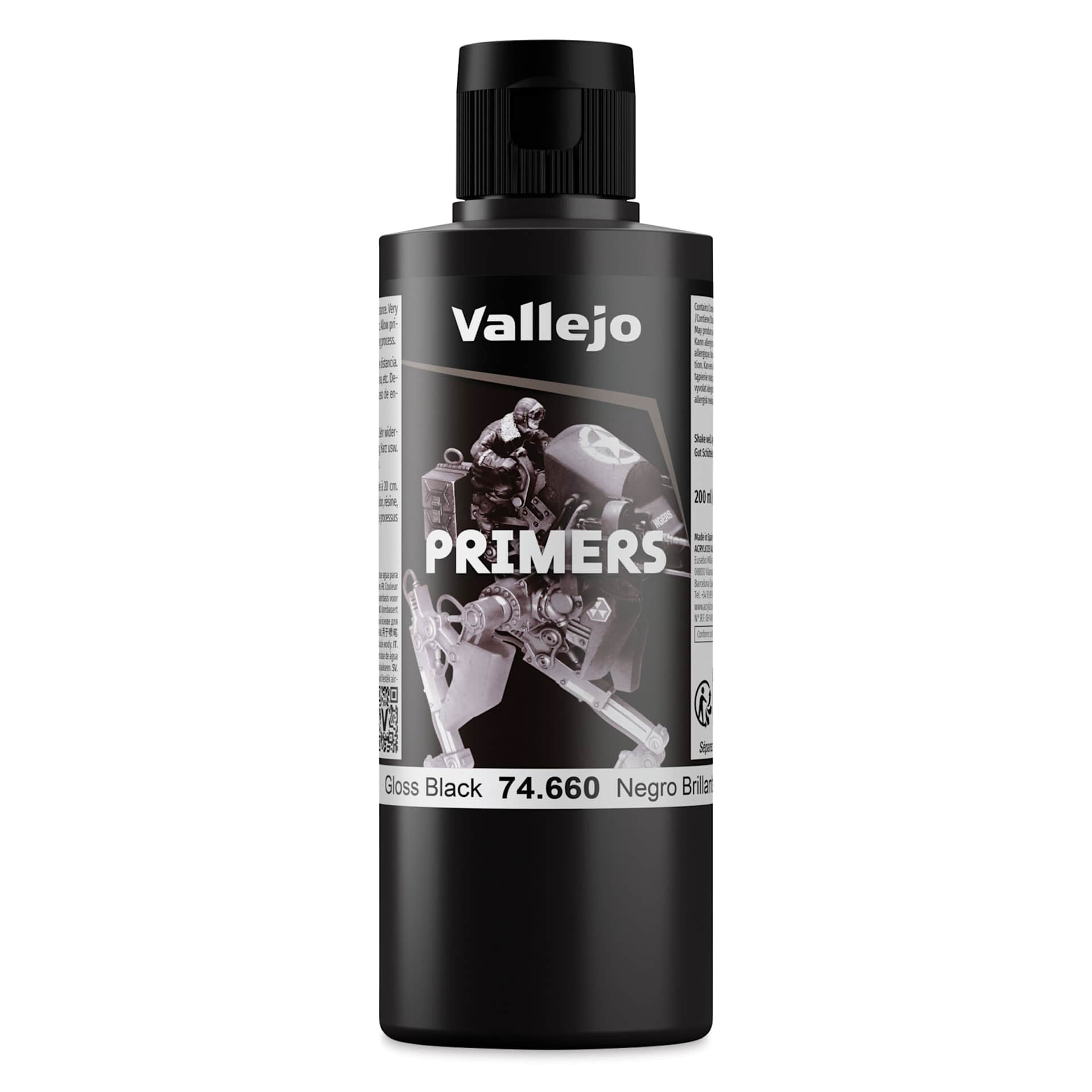 Vallejo Primer - Gloss Black, 200 ml Bottle