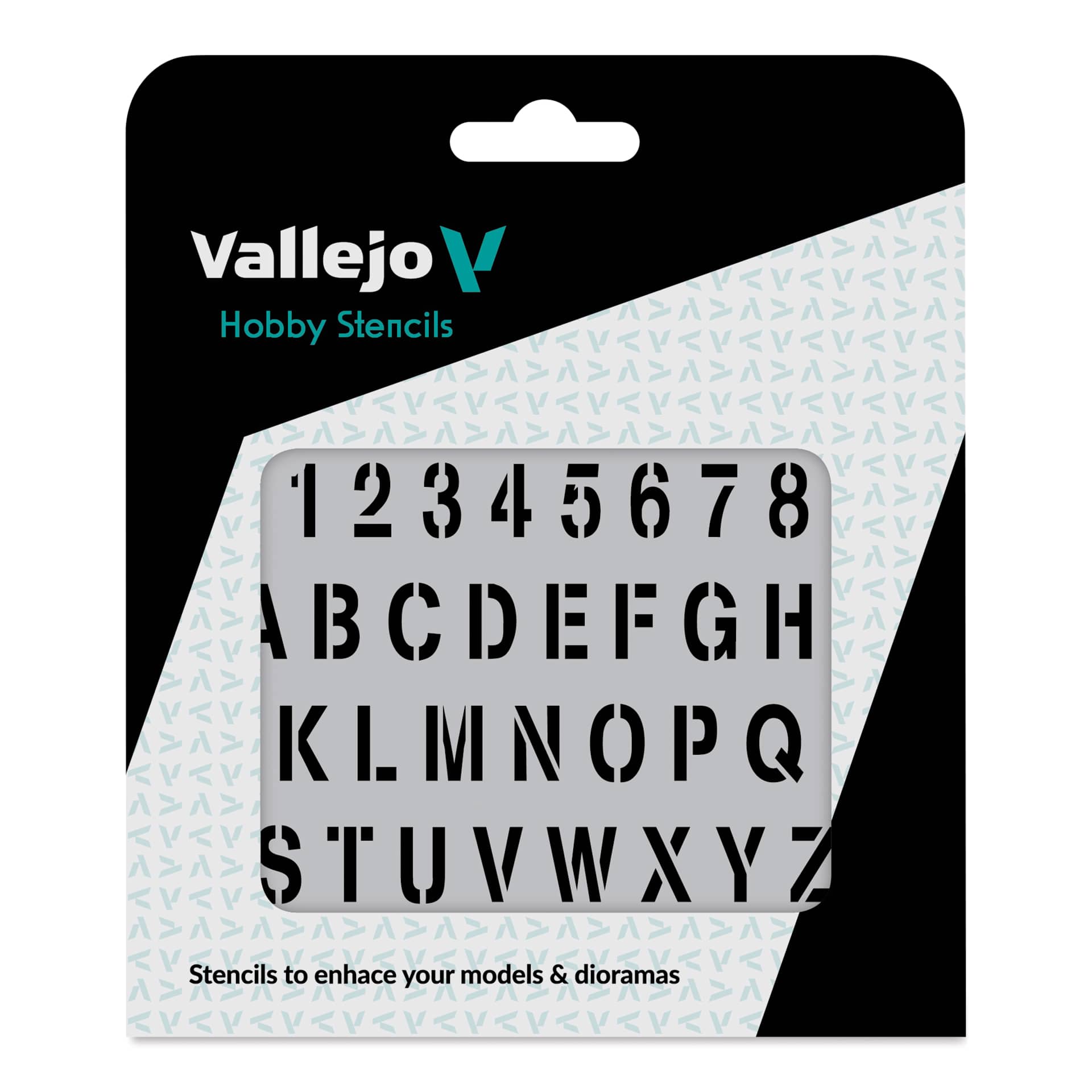Vallejo Letters and Numbers Hobby Stencil - Alphabet front of packaging