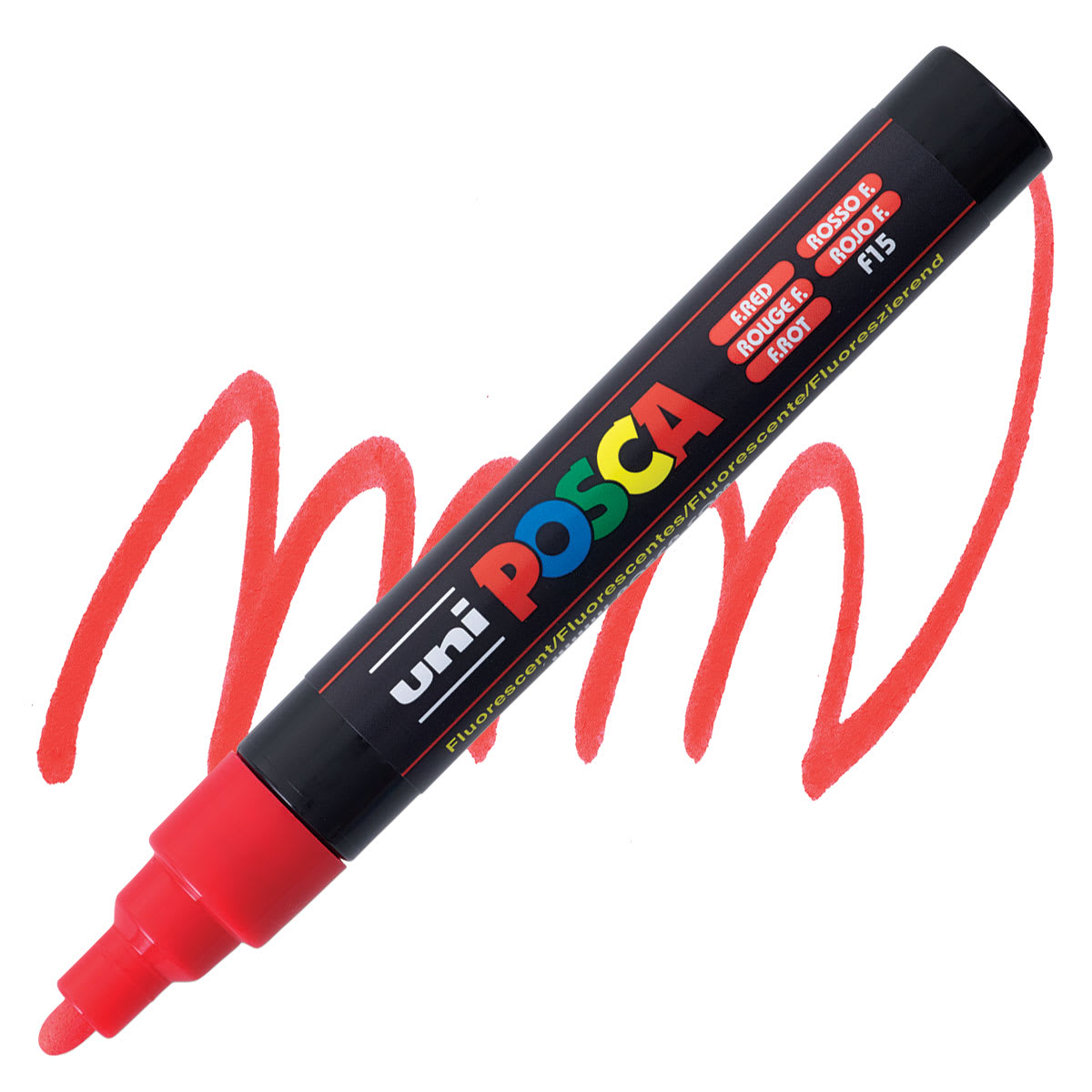 Posca Paint Marker - Fluorescent Red, Bullet Tip, 2.5 mm - marker and swatch