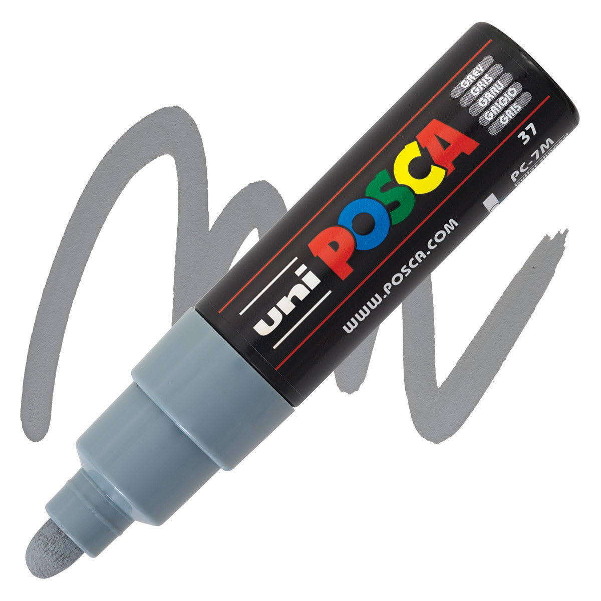 Posca Paint Marker - Grey, Broad Bullet Tip, 4.5 mm - 5.5 mm - marker and swatch